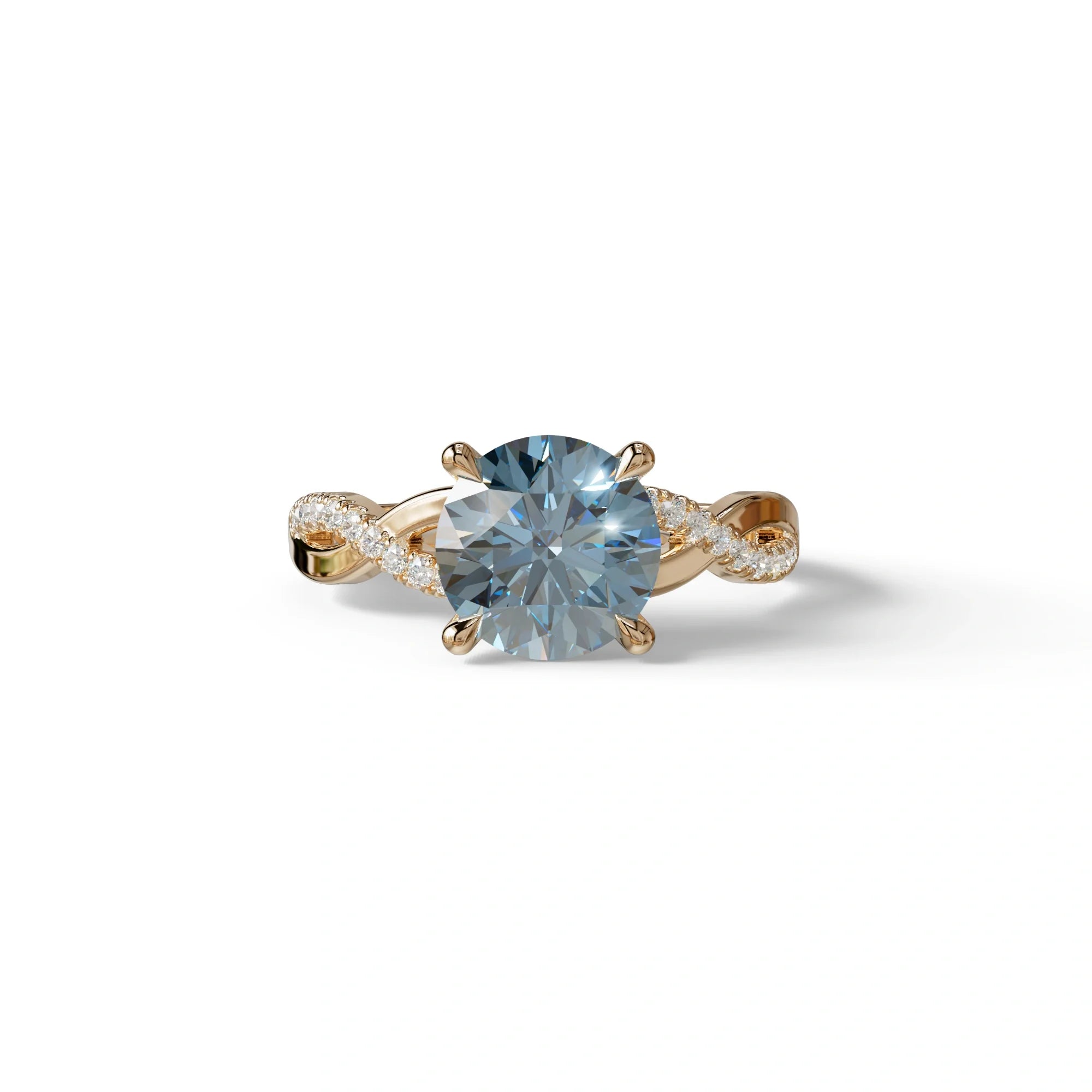 3 Carat Blue Round Cut Lab Diamond Ring - Infinity Cross - 10K Solid Gold / Rose Gold