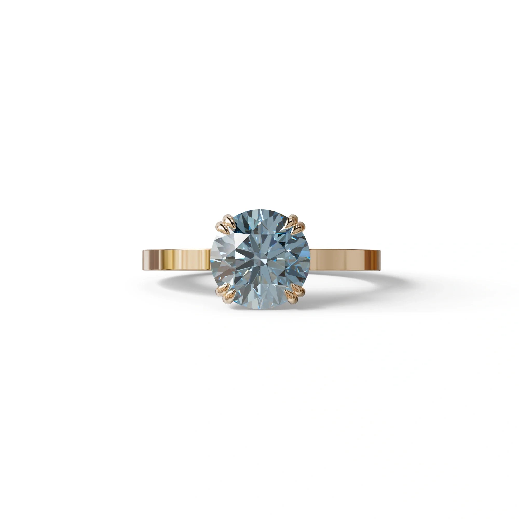2 Carat Blue Round Cut Hidden Halo Lab Diamond Engagement Ring - Maeve - 10K Solid Gold / Rose Gold