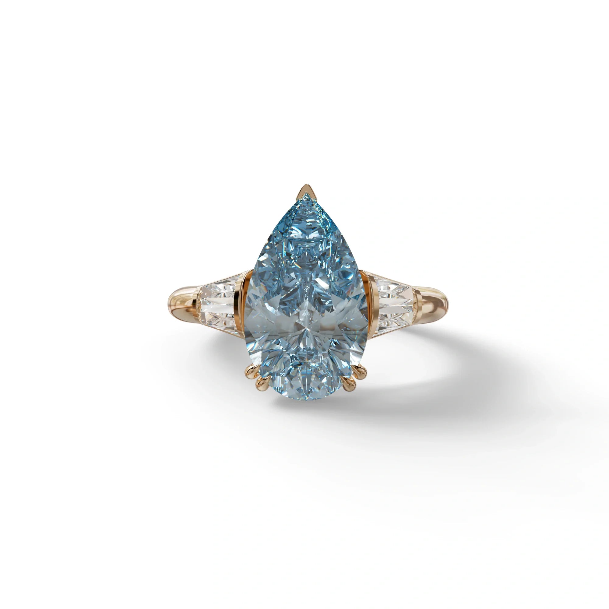 4 Carat Fancy Vivid Blue Pear cut Lab grown Diamond Engagement Ring -Claire - 10K Solid Gold / Rose Gold