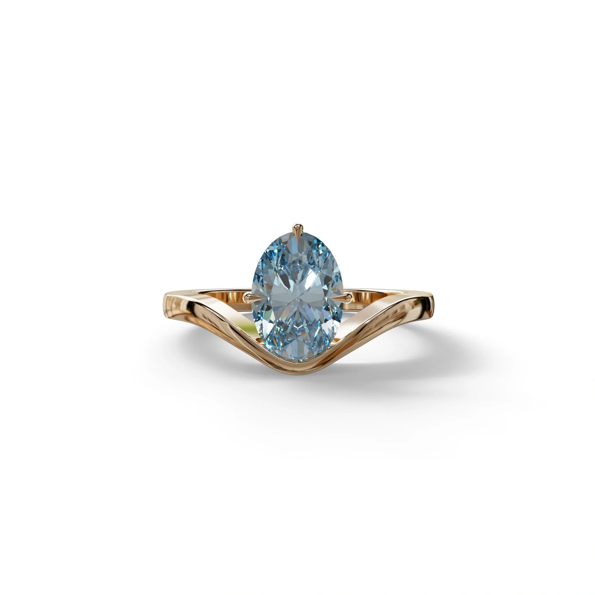 Nested Diamond 2 Carat Blue Lab Grown Diamond Oval Engagement Ring - Aura - 10K Solid Gold / Rose Gold
