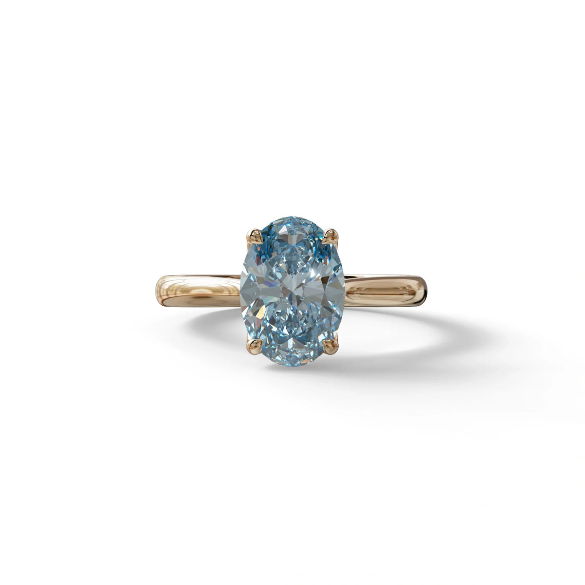 3 Carat Blue Lab Grown Diamond Oval Cut Engagement Ring | Secret Pink Diamond- Eclipse - 10K Solid Gold / Rose Gold