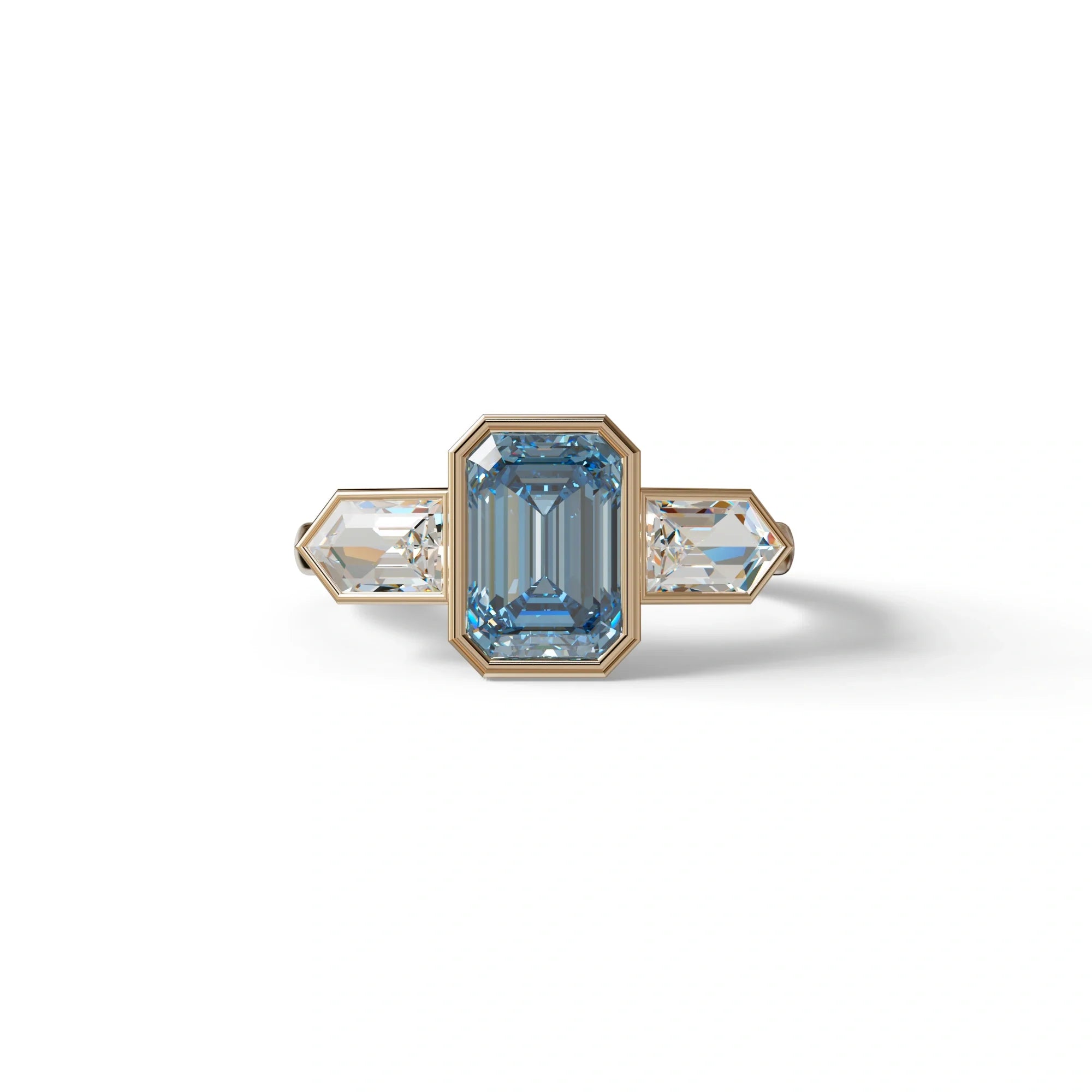 3 Ct Fancy Vivid Blue Emerald Cut Lab Diamond Ring - Lumons - 10K Solid Gold / Rose Gold