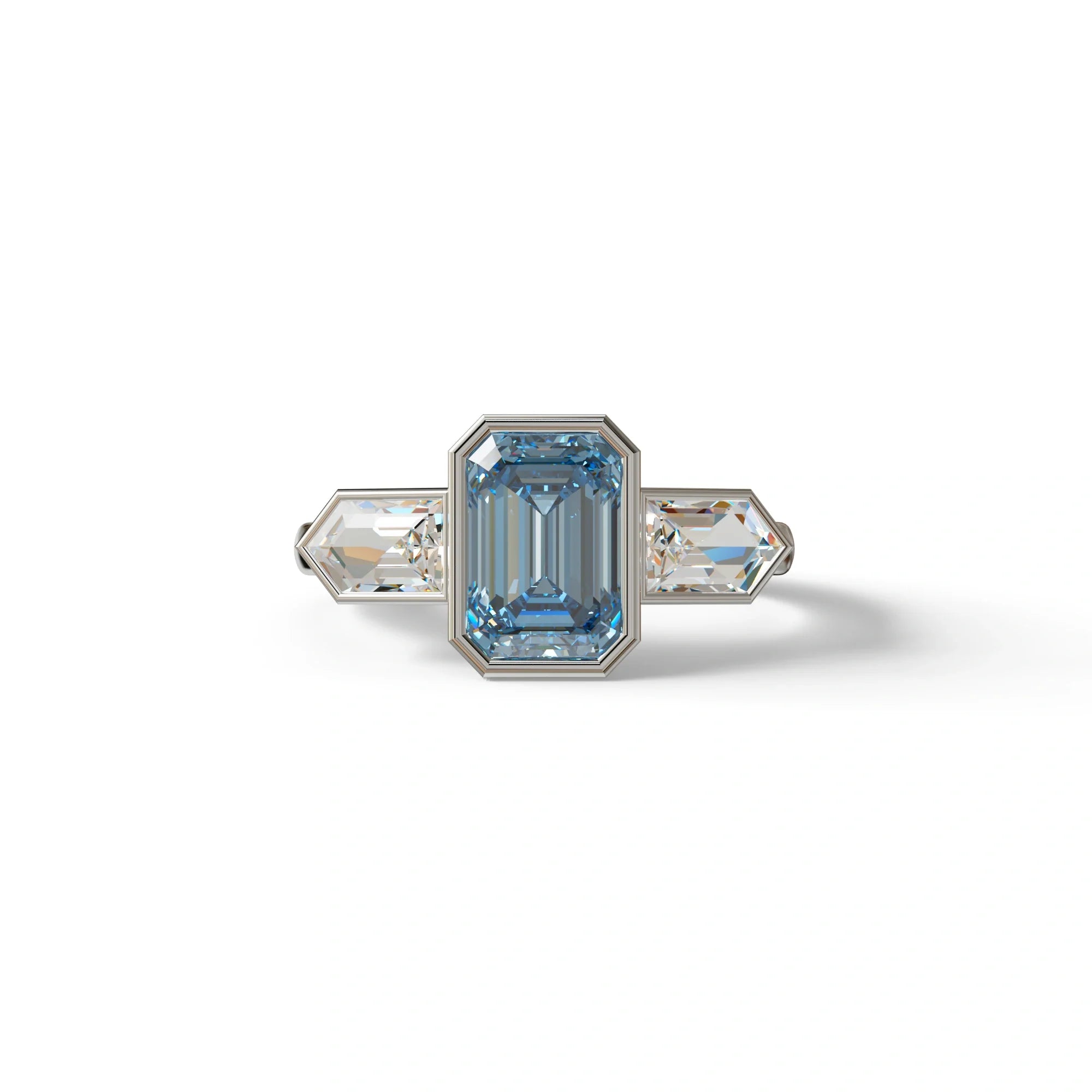 3 Ct Fancy Vivid Blue Emerald Cut Lab Diamond Ring - Lumons - 10K Solid Gold / White Gold