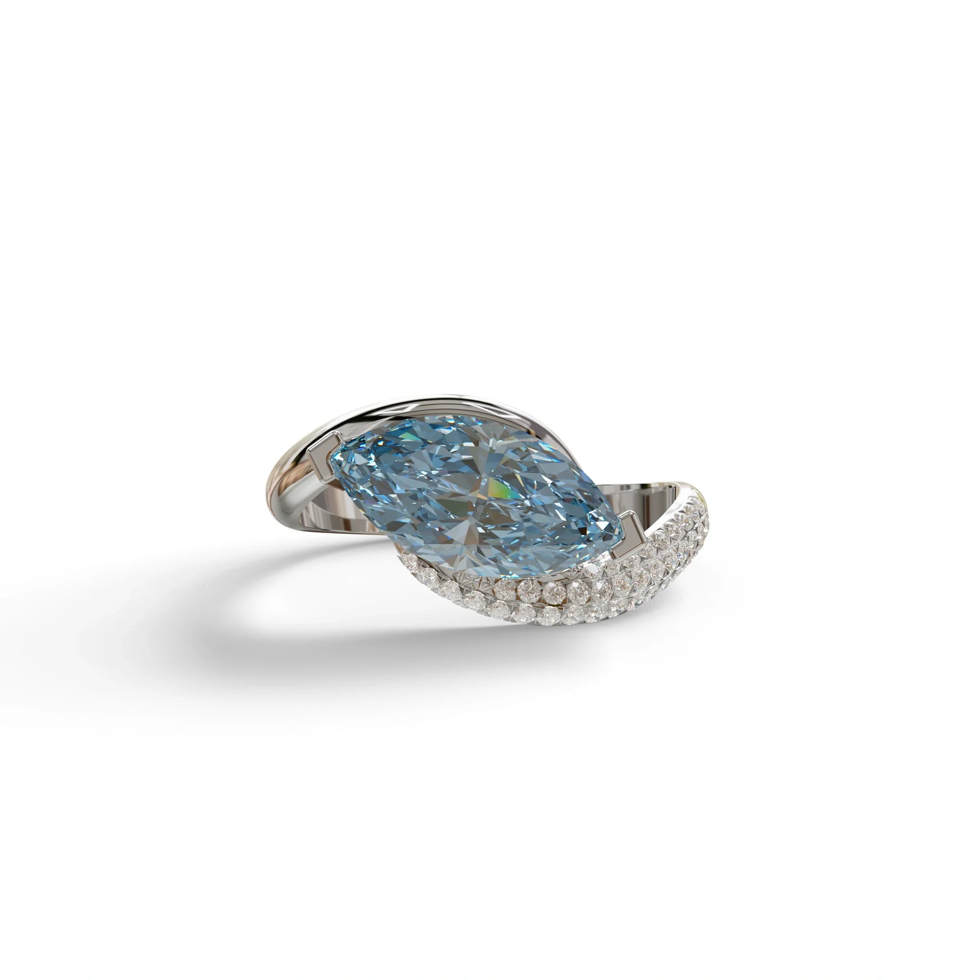 2 Carat Fancy Vivid Blue Marquise Cut Lab Grown Diamond Engagement Ring - Maya - 10K Solid Gold / White Gold