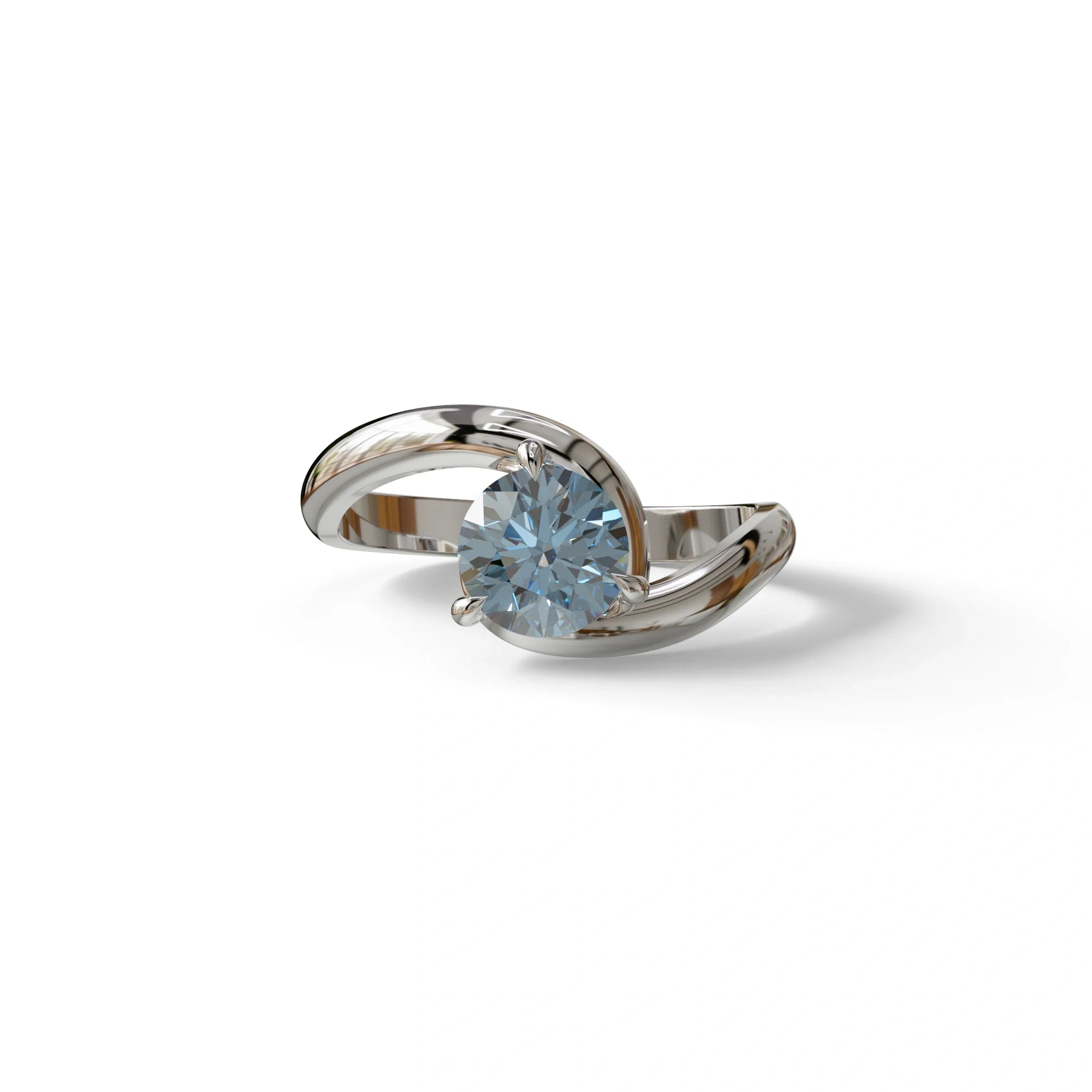 1.5 Carat Blue Round Cut Solitaire Lab Diamond Ring - Tauras - 10K Solid Gold / White Gold