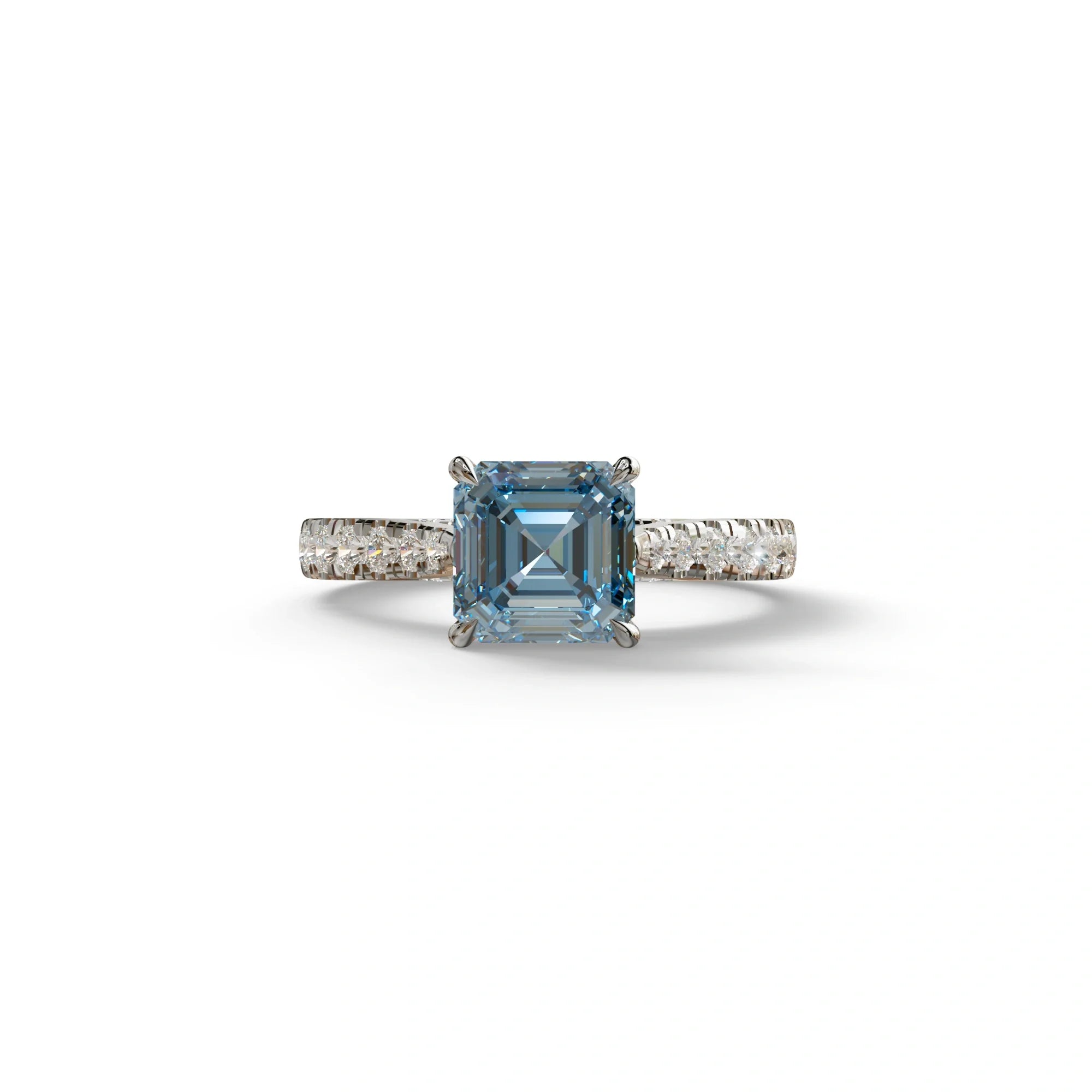2 Carat Fancy Vivid Blue Asscher Cut Lab Grown Diamond Engagement Ring | Hidden Halo & Pave - Kay - 10K Solid Gold