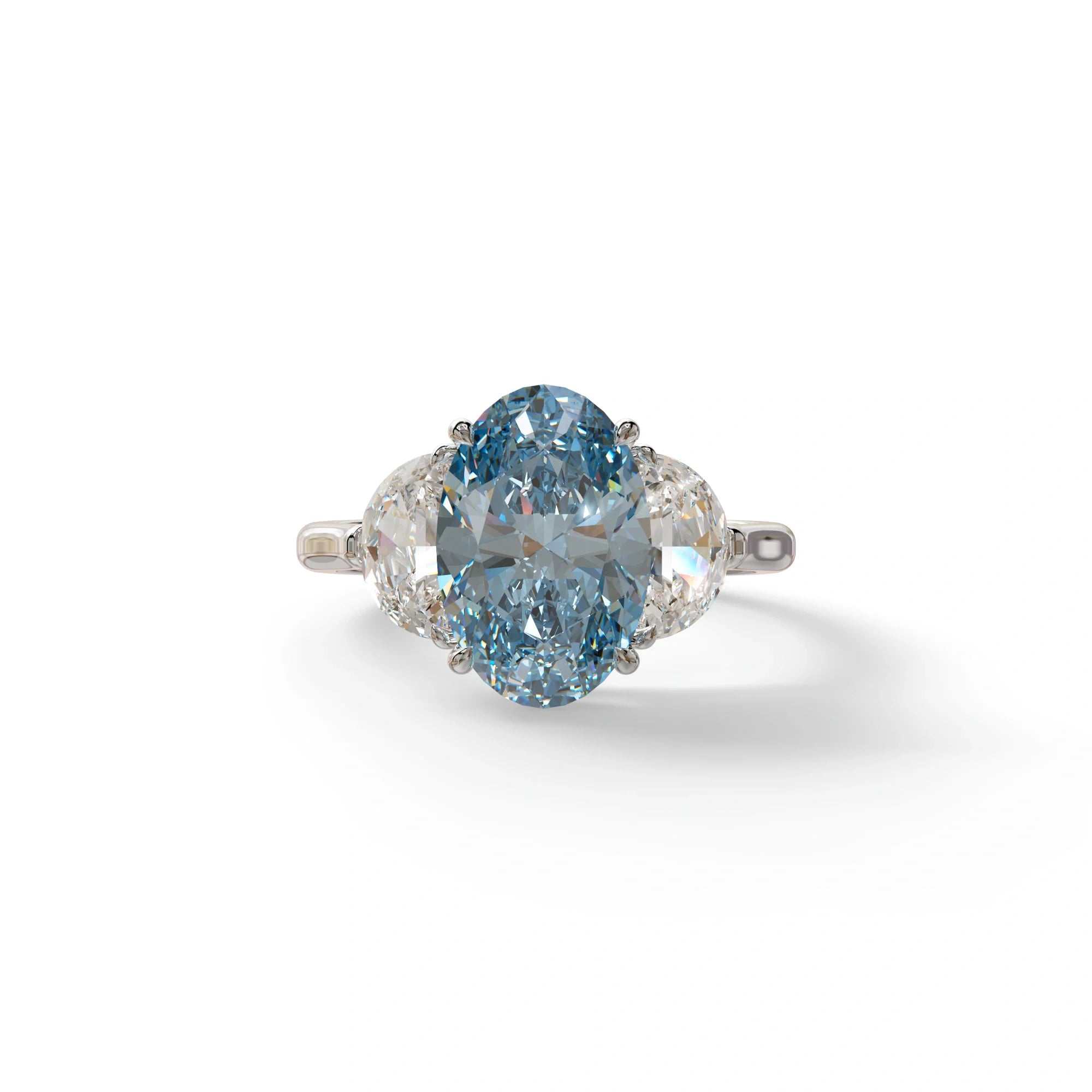 3 Carat Blue Lab Grown Diamond Engagement Ring · Oval Cut Three Stone | Constellation - view 3