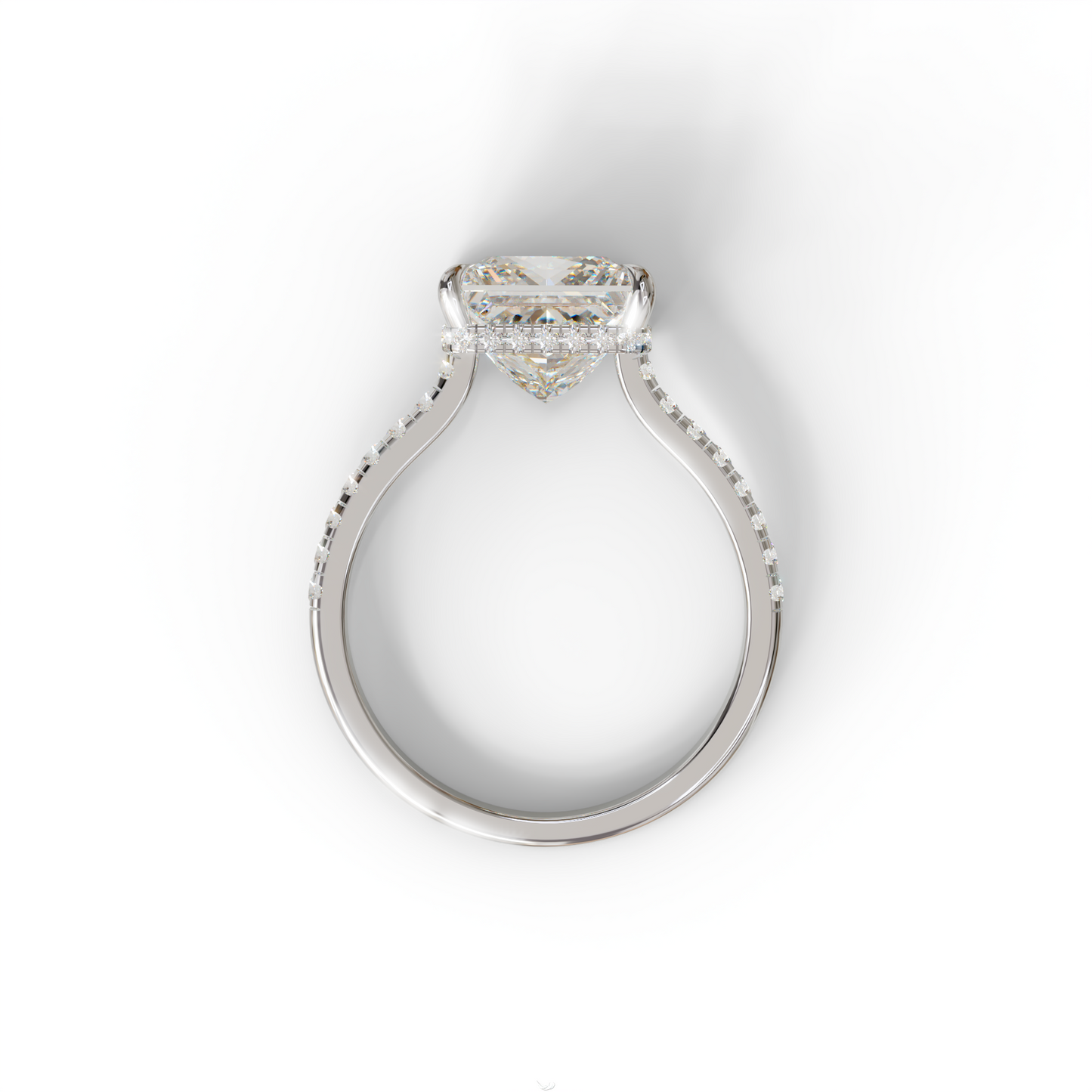 3 Carat E-VVS Square‑Cut Center Stone Engagement Ring – Hidden Halo & Pavé Design
