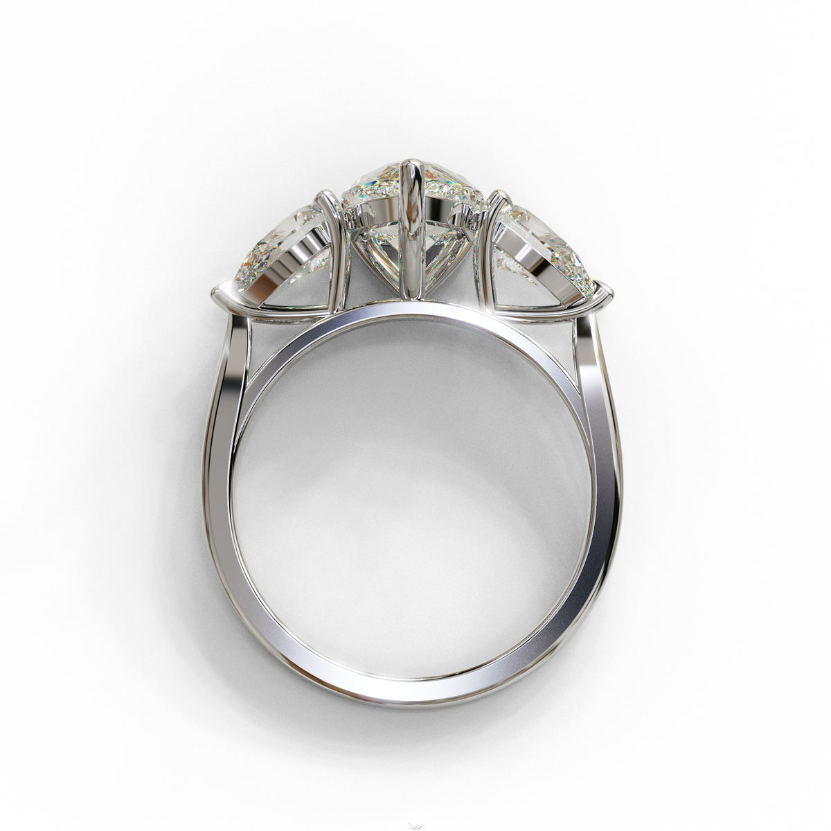 3 Carat E-VVS Pear Cut Lab Diamond In 3 Stones Claw Prongs Setting Ring