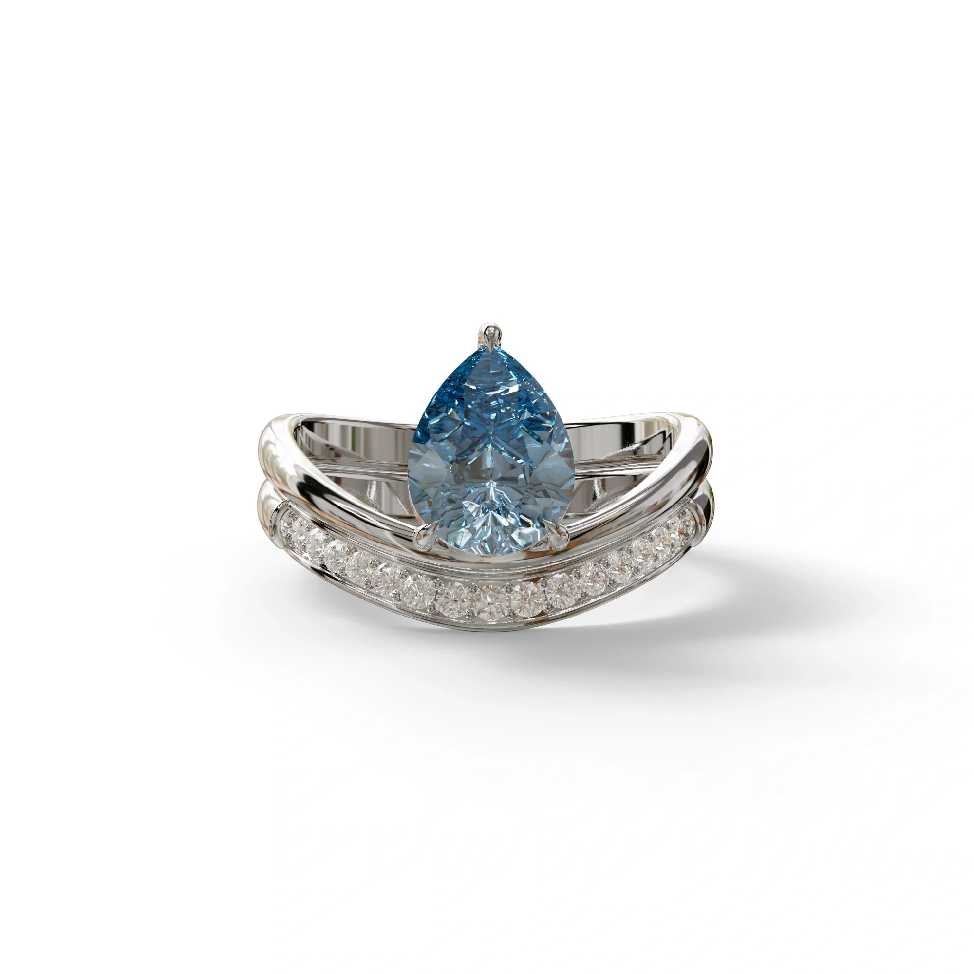2 Carat Vivid Blue Color Lab Diamond Wedding Ring set - Gemini - 10K Solid Gold / White Gold