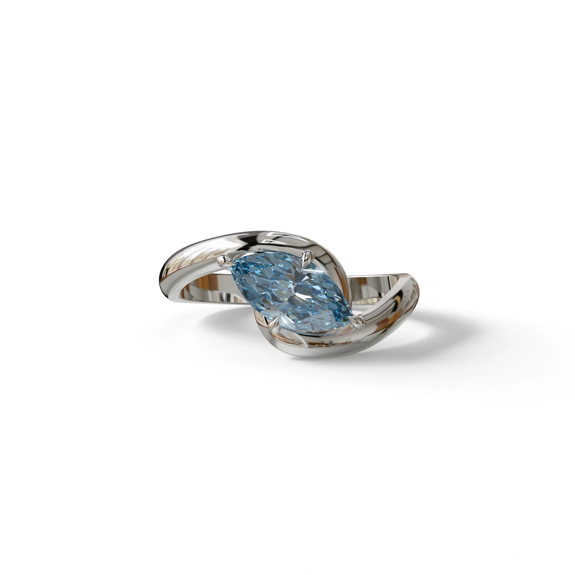 1 Carat Blue Color Marquise Cut Lab Diamond Engagement Ring - Virgo - 10K Solid Gold / White Gold