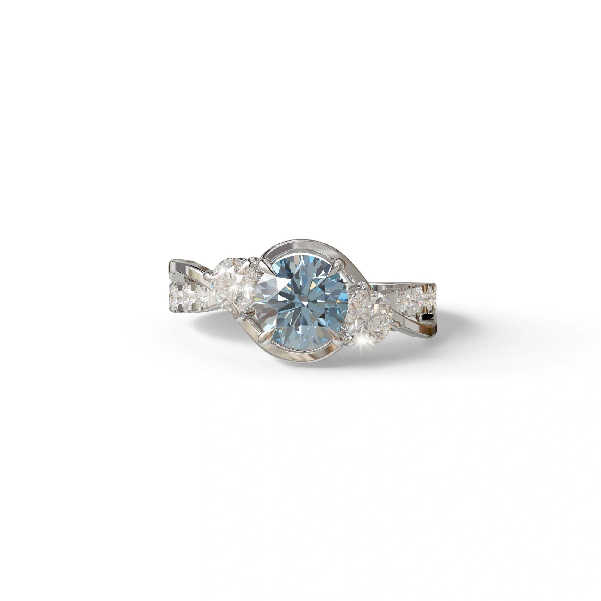 2 Carat Blue Lab Grown Diamond Round Engagement Ring - Giverny - 10K Solid Gold / White Gold