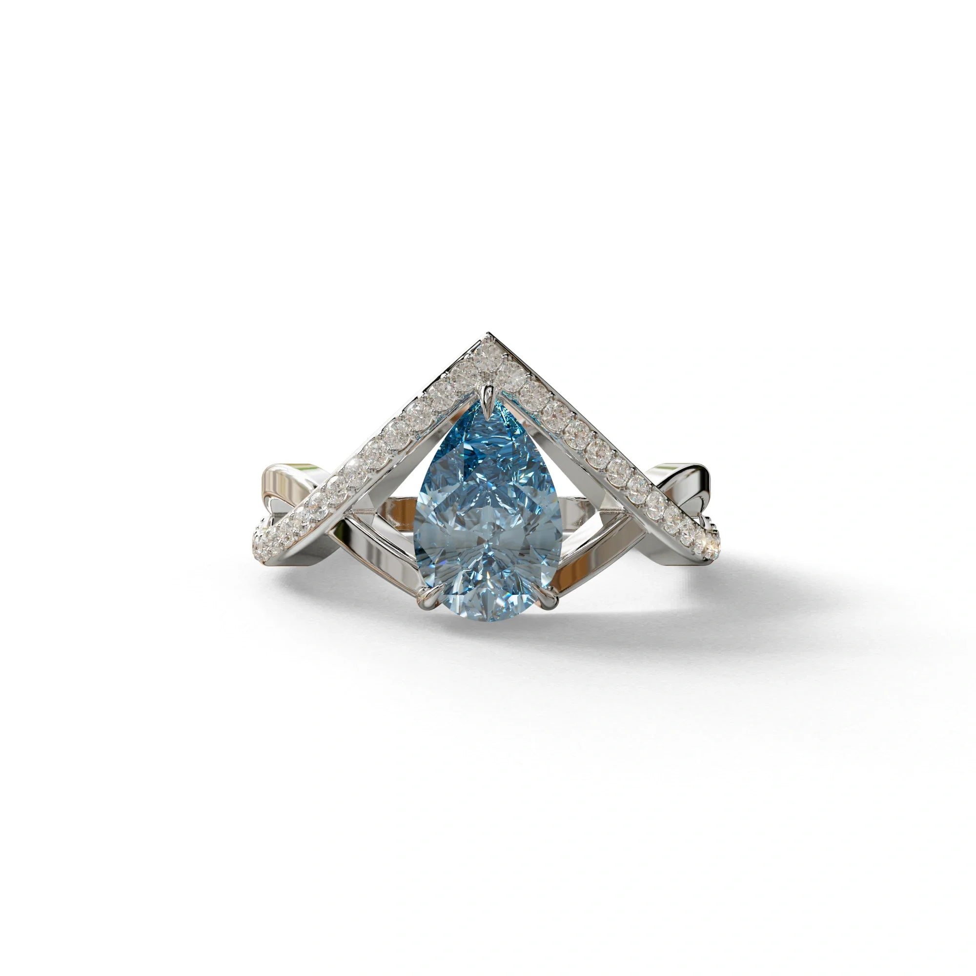 2 Carat Blue Pear Cut Tear Drop Lab Diamond Ring - Glamly - 10K Solid Gold / White Gold