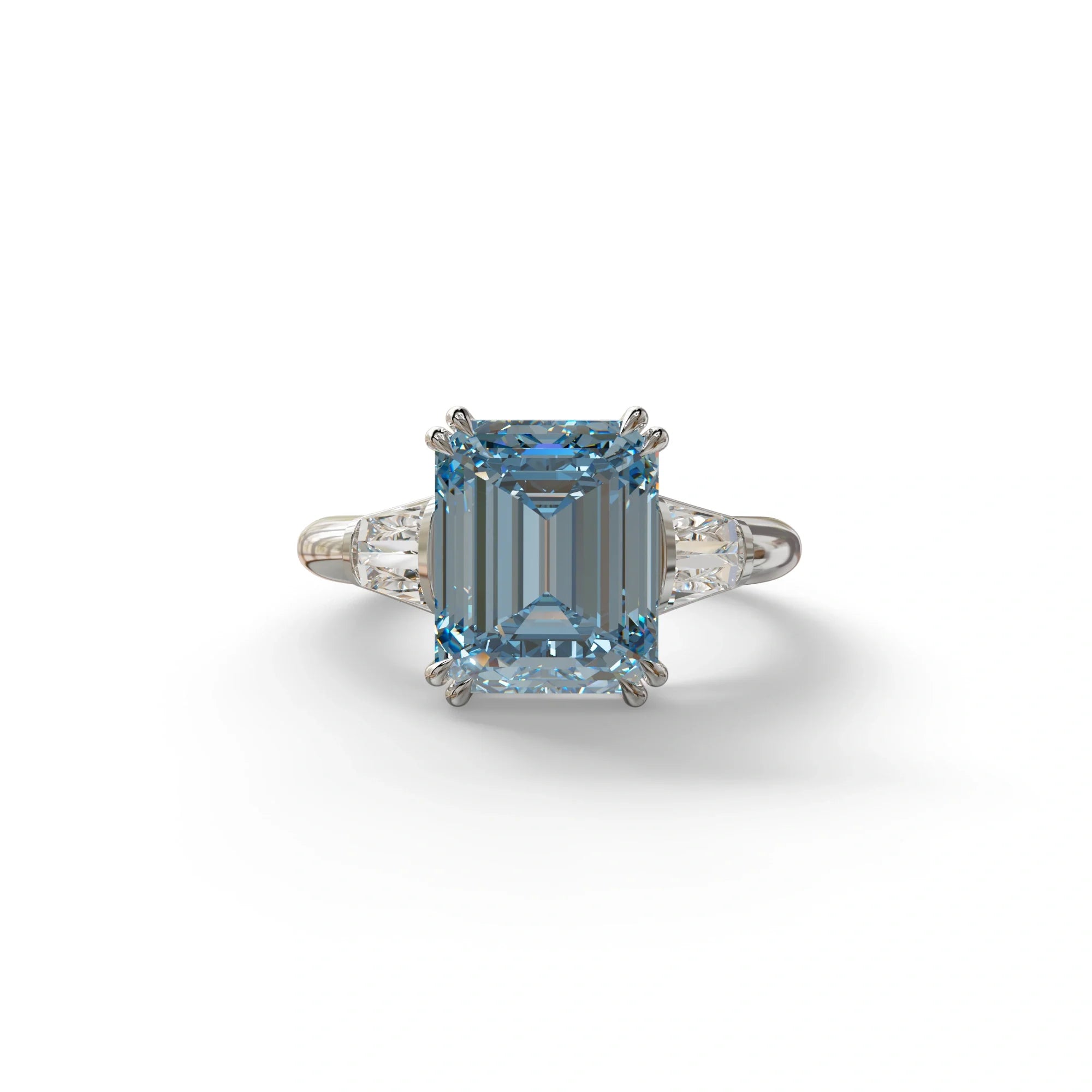 3 Carat Blue Emerald & Baguette Cut Multi Stone Lab Diamond Ring - Lami - 10K Solid Gold / White Gold