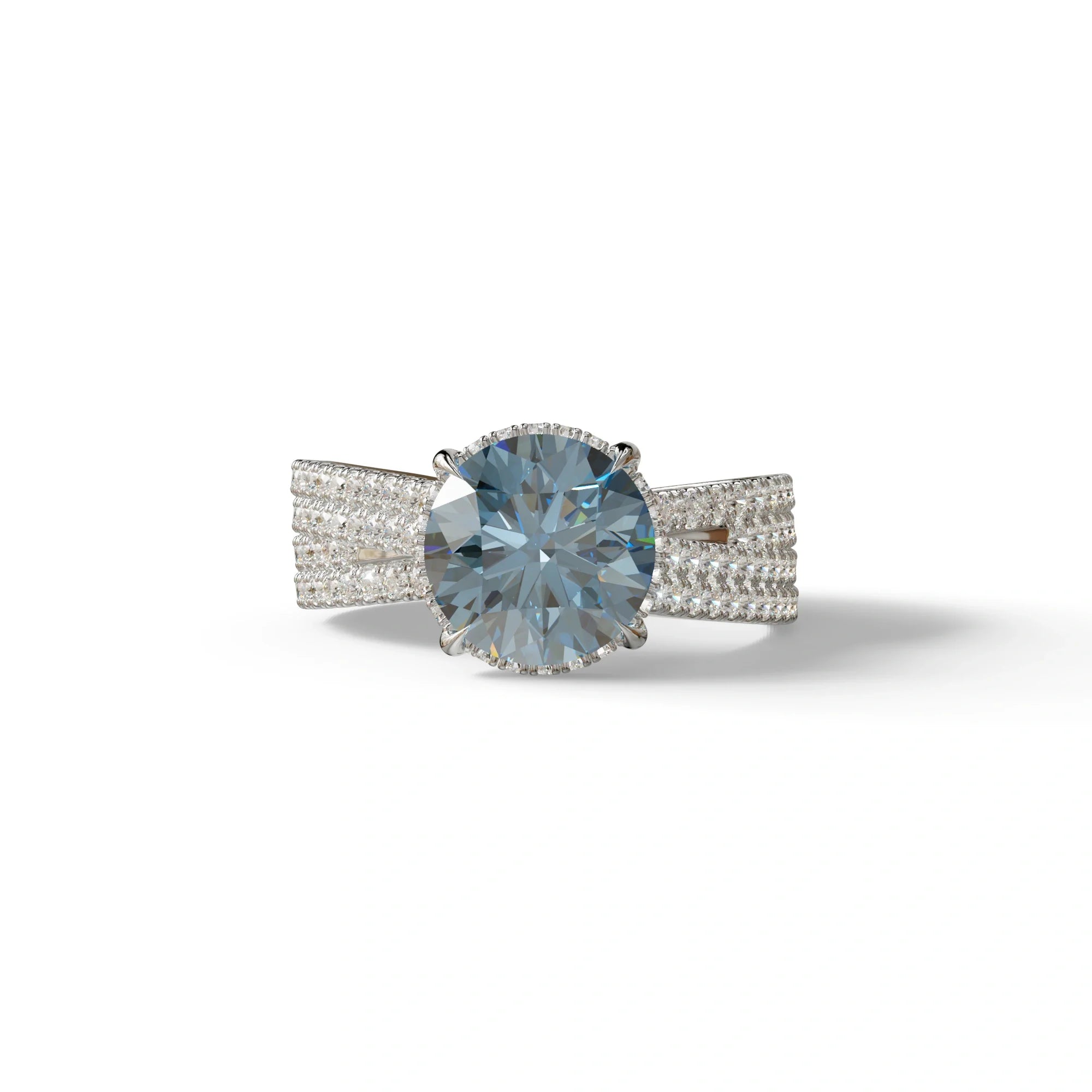2 Carat Blue Round Cut Hidden Halo Lab & Pave Lab Diamond Ring - Je t’aime - 10K Solid Gold / White Gold