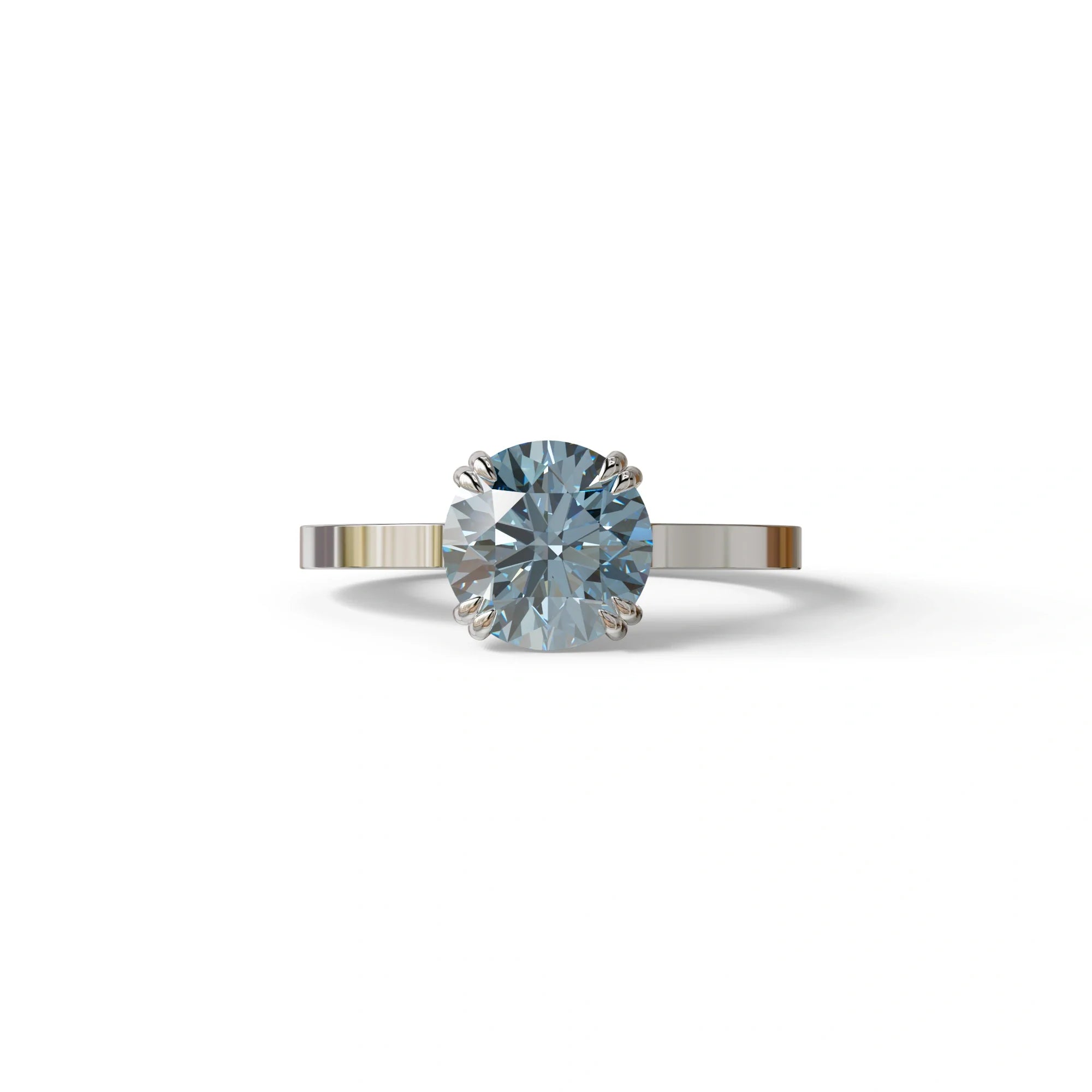2 Carat Blue Round Cut Hidden Halo Lab Diamond Engagement Ring - Maeve - 10K Solid Gold / White Gold