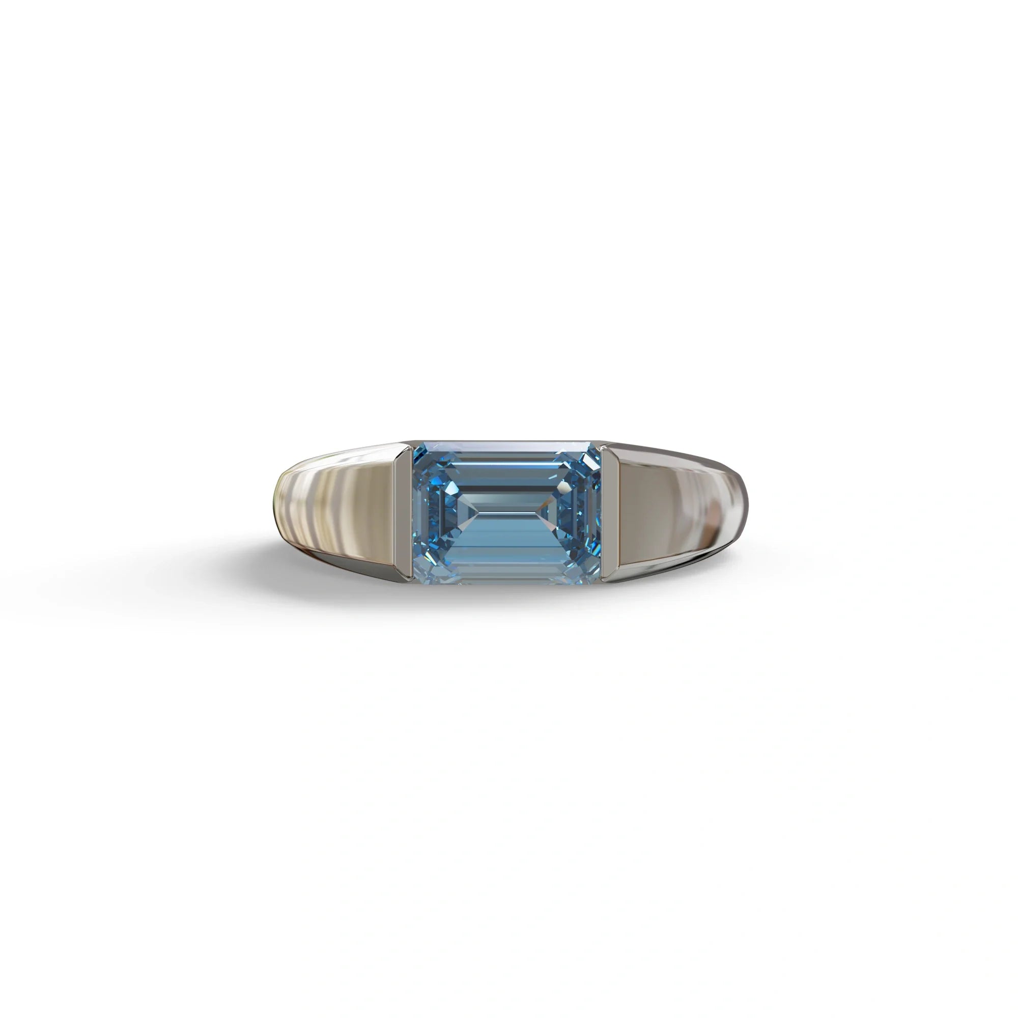 2 Carat Blue Emerald Cut East West Lab Diamond Ring - Ashleen - 10K Solid Gold / White Gold