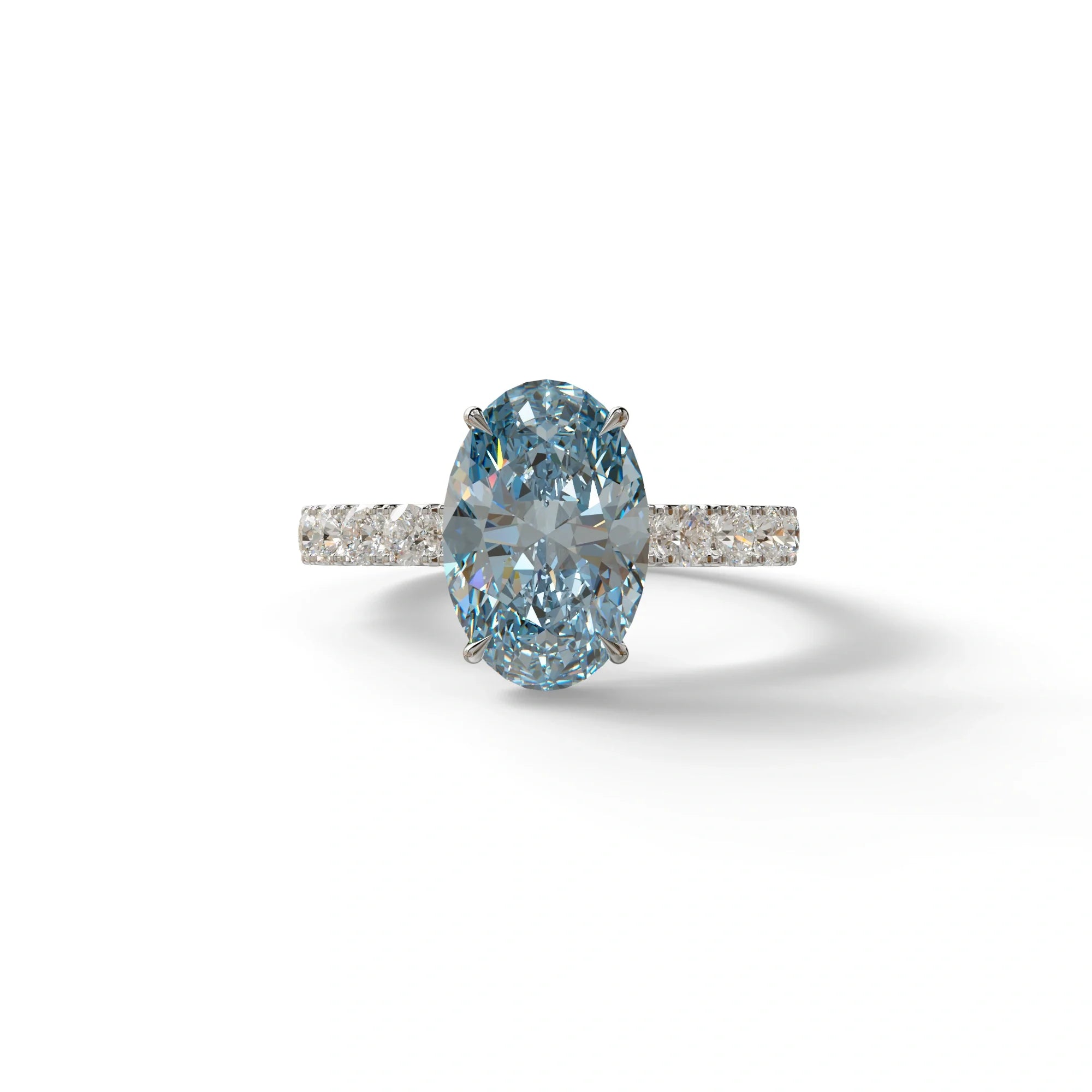 4 Carat Blue Oval Cut Hidden Halo Lab Diamond Engagement Ring - Christie’s - 10K Solid Gold / White Gold