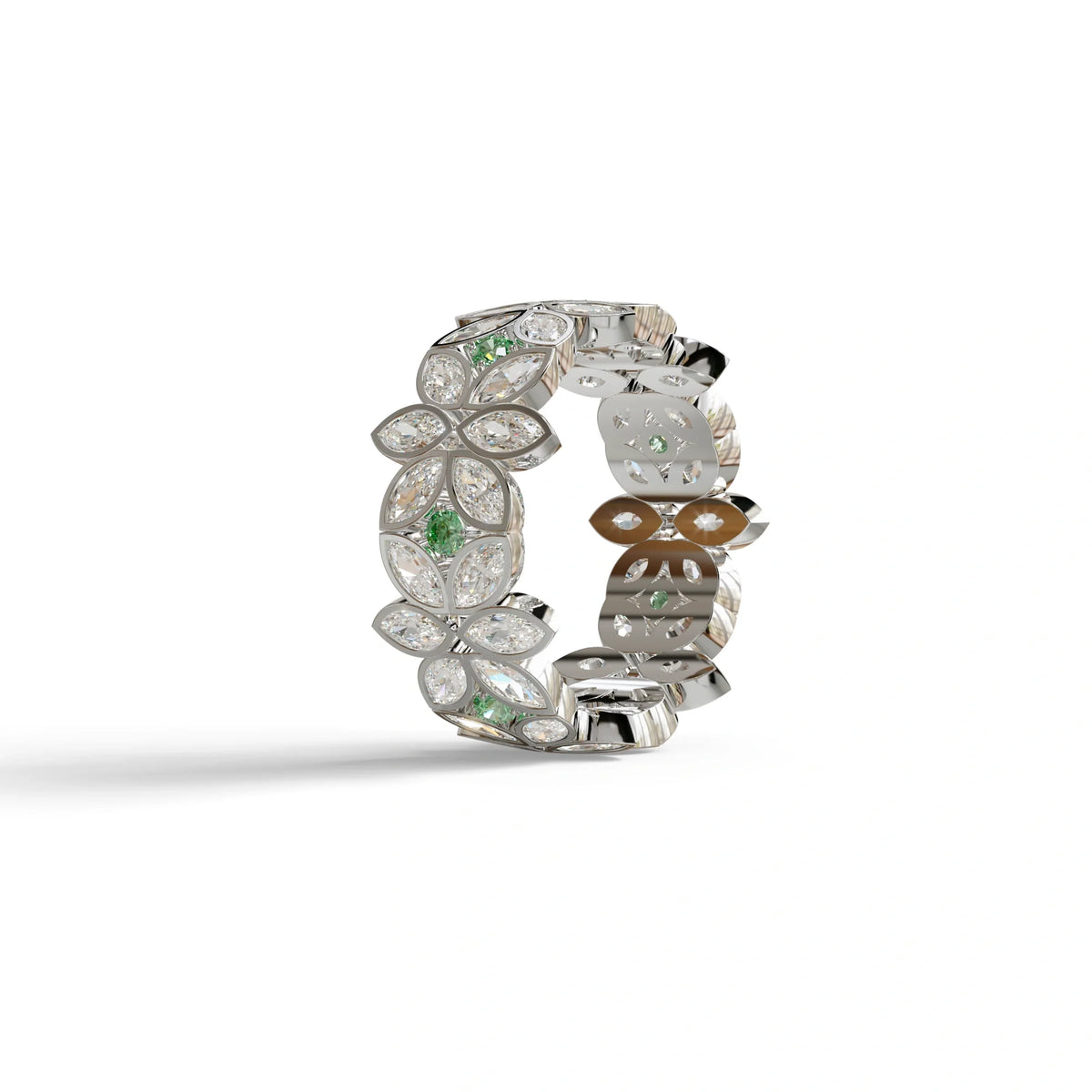 18K Gold Floral Eternity Band: Marquise Diamond & Round Diamond Full Eternity Band