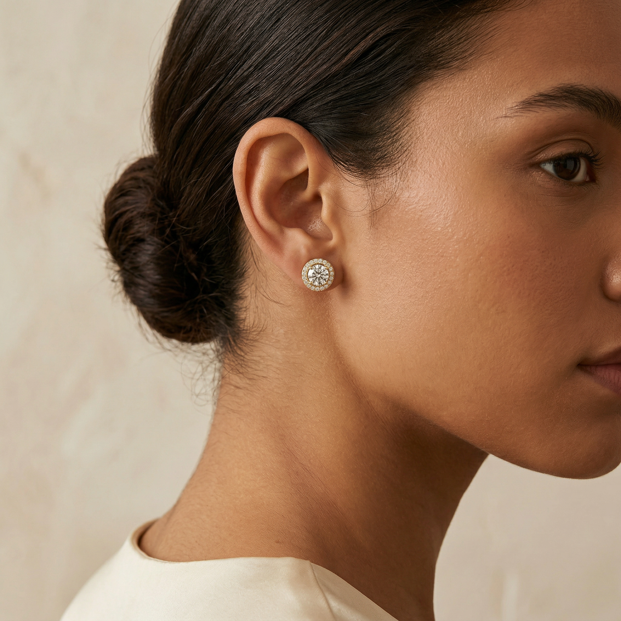 Ciera - Round Diamond Stud Earrings | Halo Setting | Certified