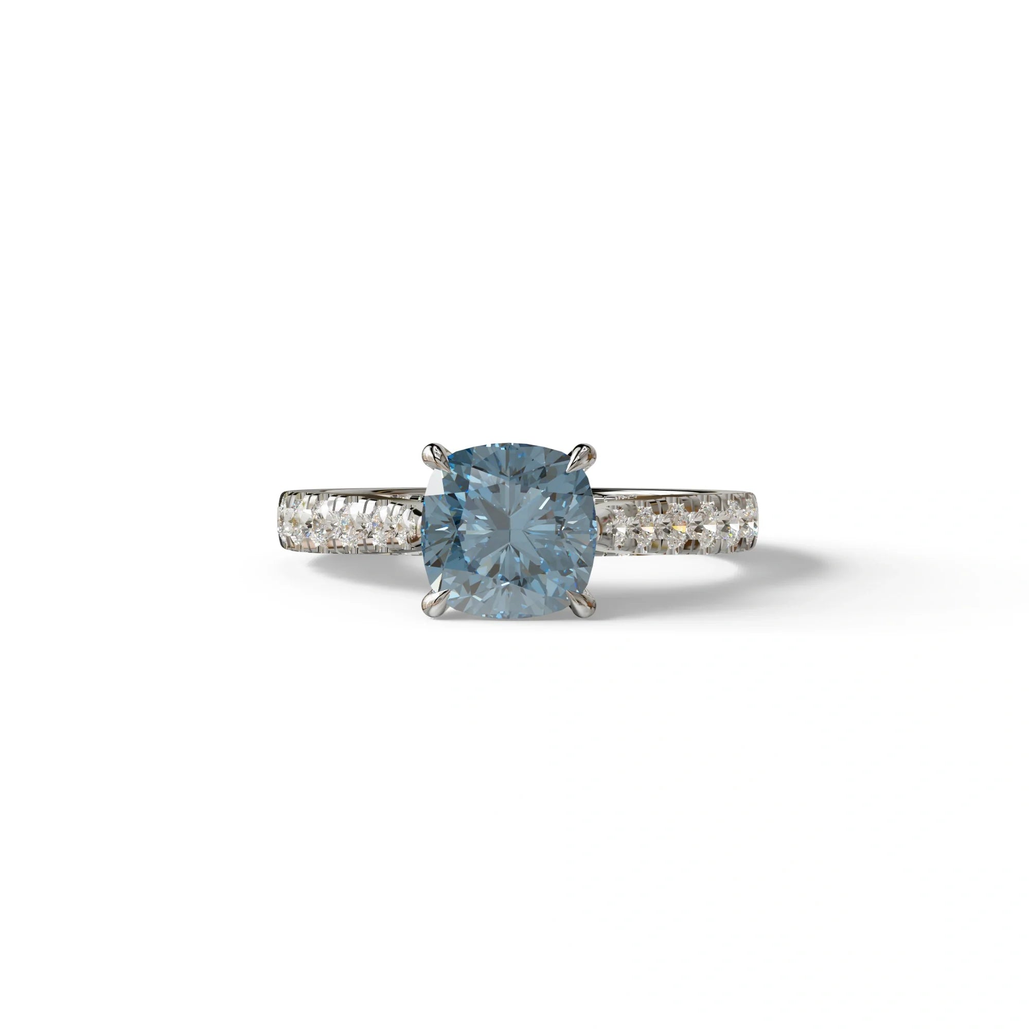 2 Carat Blue Color Cushion Cut Lab Diamond Engagement Ring set - Leo - 10K Solid Gold / White Gold