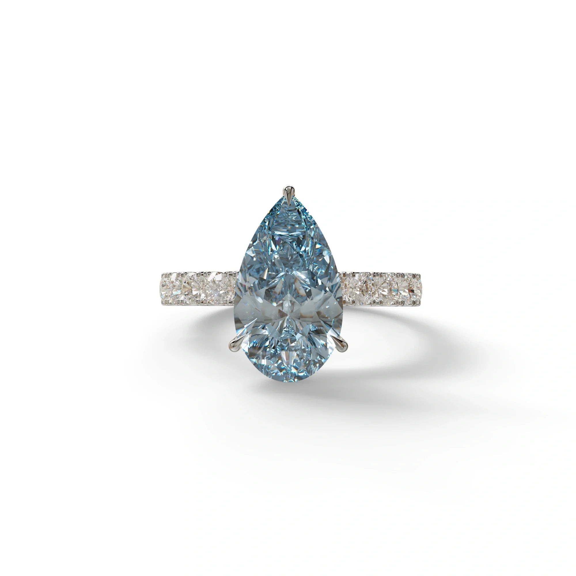 3 Carat Vivid Blue Pear cut Lab Grown Diamond Engagement Ring | Pave & Hidden Halo Diamond- Feesia - 10K Solid Gold