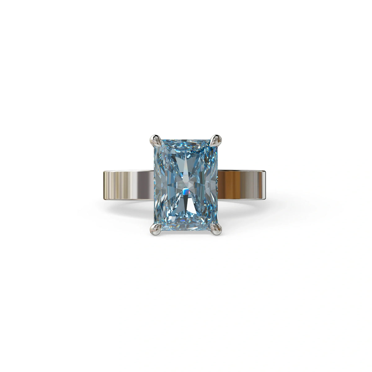 4Ct Blue Radiant Cut Lab Grown Diamond Solitaire Engagement Ring - Crownfire - 10K Solid Gold / White Gold