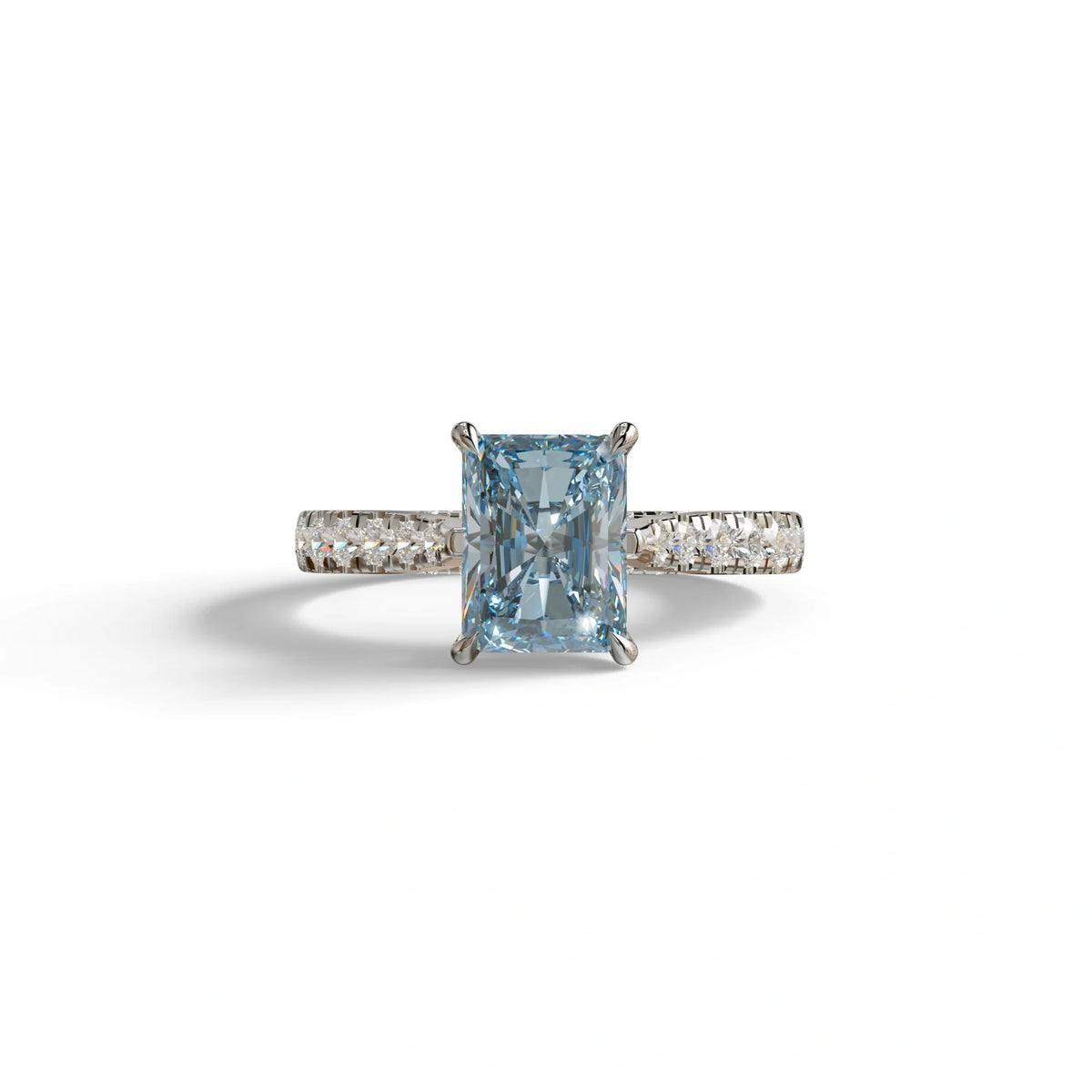 2 Carat Blue Radiant Cut Halo & Pave Lab Grown Diamond Ring- Asphalt
