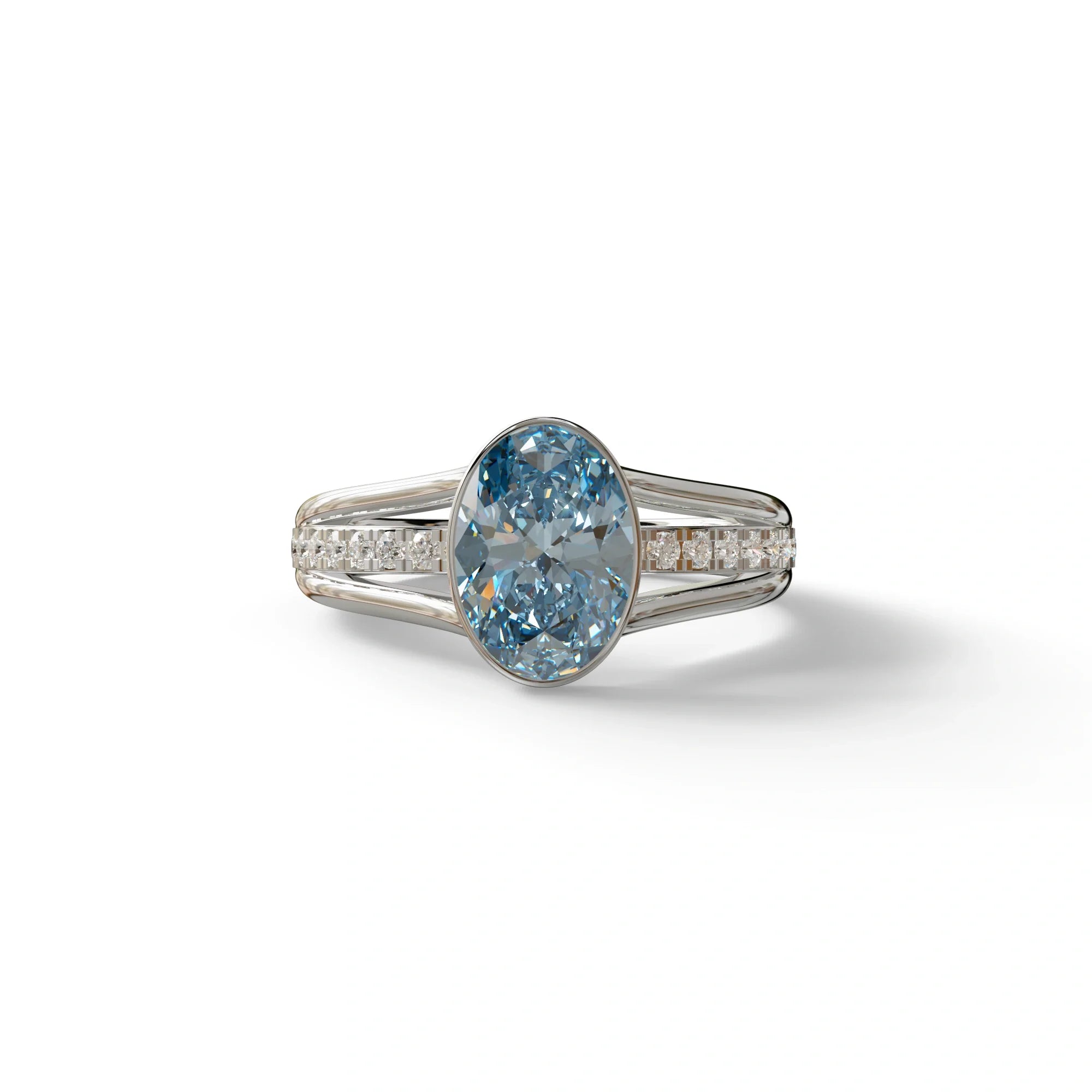 3 carat Fancy Vivid Blue Oval Cut lab Diamond Engagement Ring - Prisma - 10K Solid Gold / White Gold