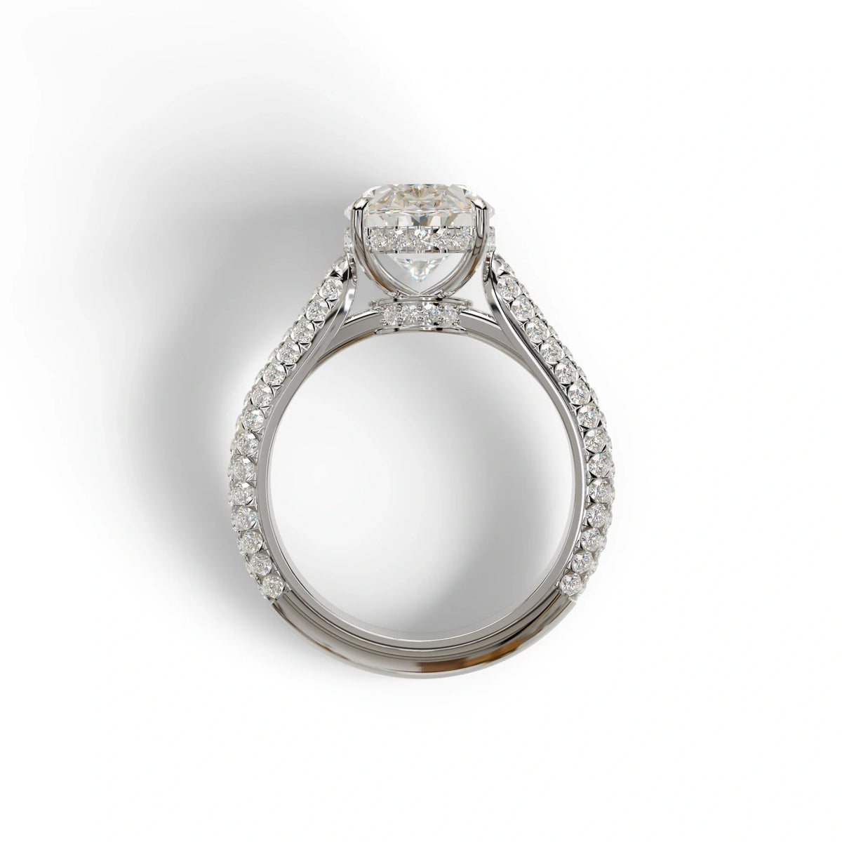 3 Carat E VVS Oval Cut Pave & hidden halo Lab Diamond Engagement Ring - Viviana