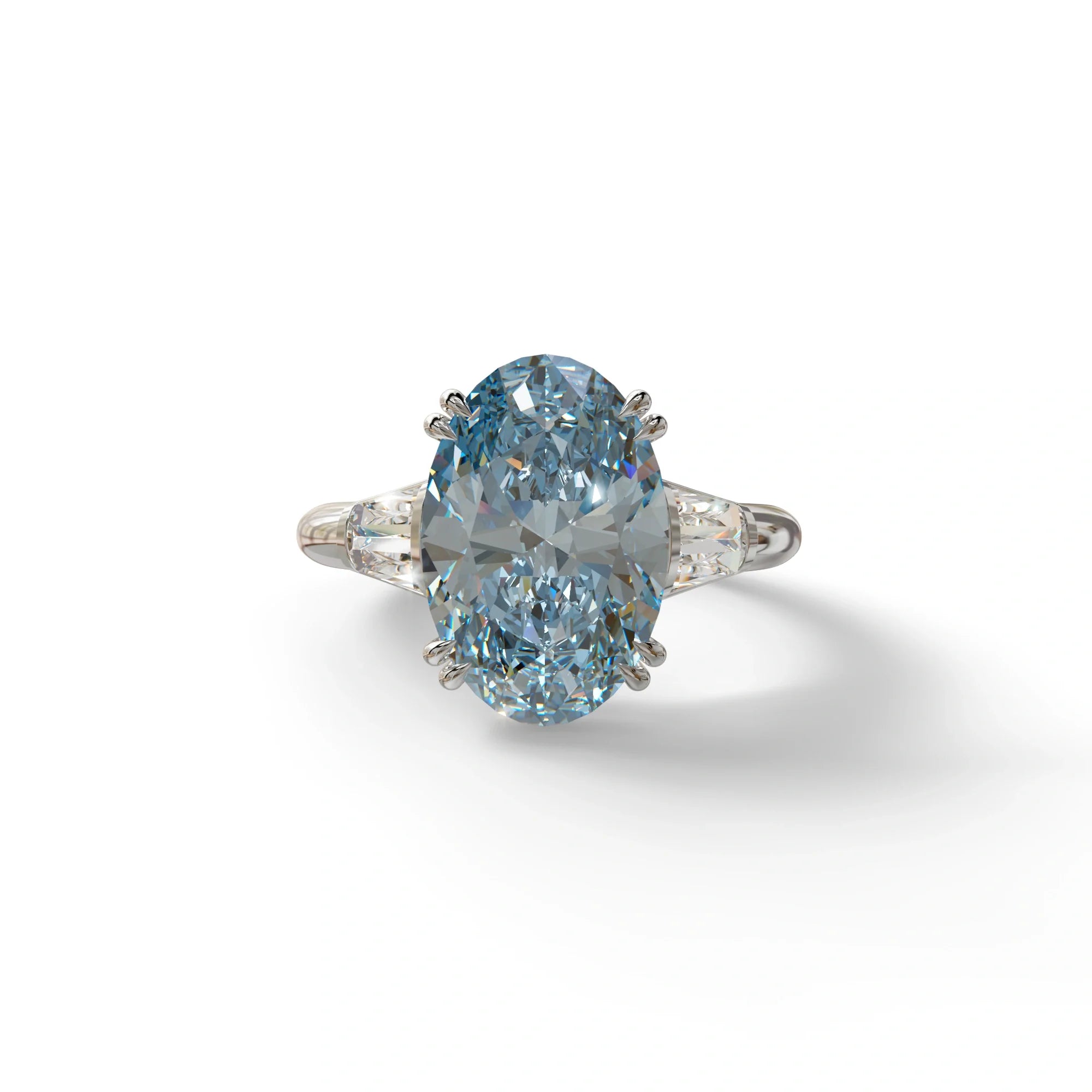 3 Carat Blue Oval & Baguette Lab Diamond Ring - Persi - 10K Solid Gold / White Gold