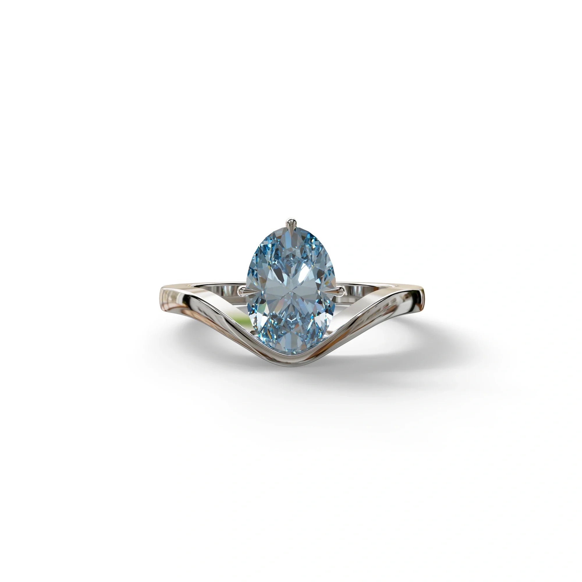 Nested Diamond 2 Carat Blue Lab Grown Diamond Oval Engagement Ring - Aura - 10K Solid Gold / White Gold