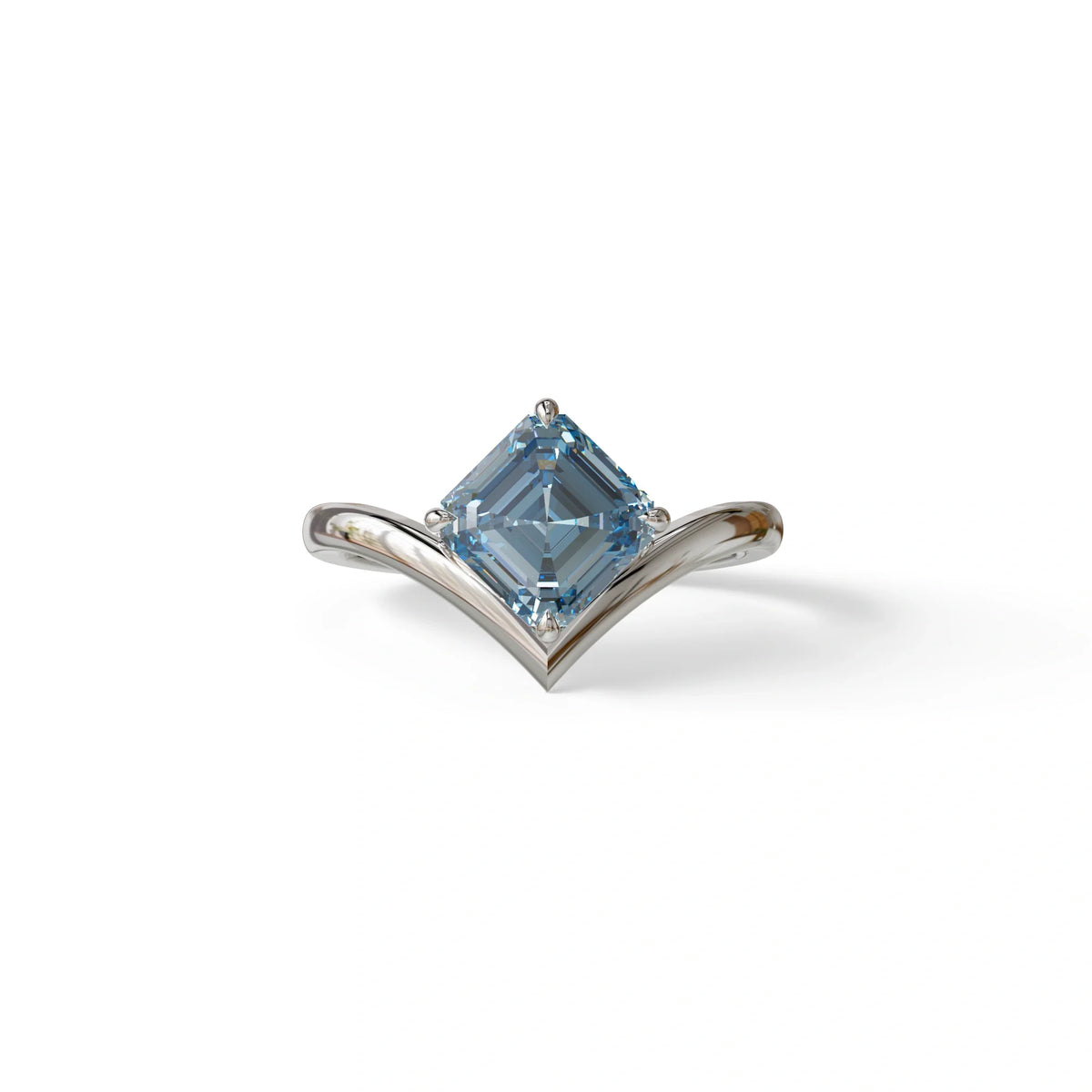 2 Ct Fancy Vivid Blue Asscher Cut Lab Diamond Solitaire Engagement Ring - Louily - 10K Solid Gold / White Gold