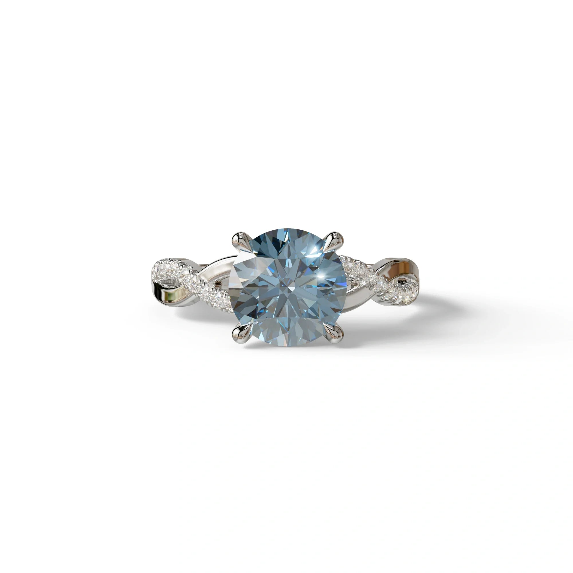 3 Carat Blue Round Cut Lab Diamond Ring - Infinity Cross - 10K Solid Gold / White Gold