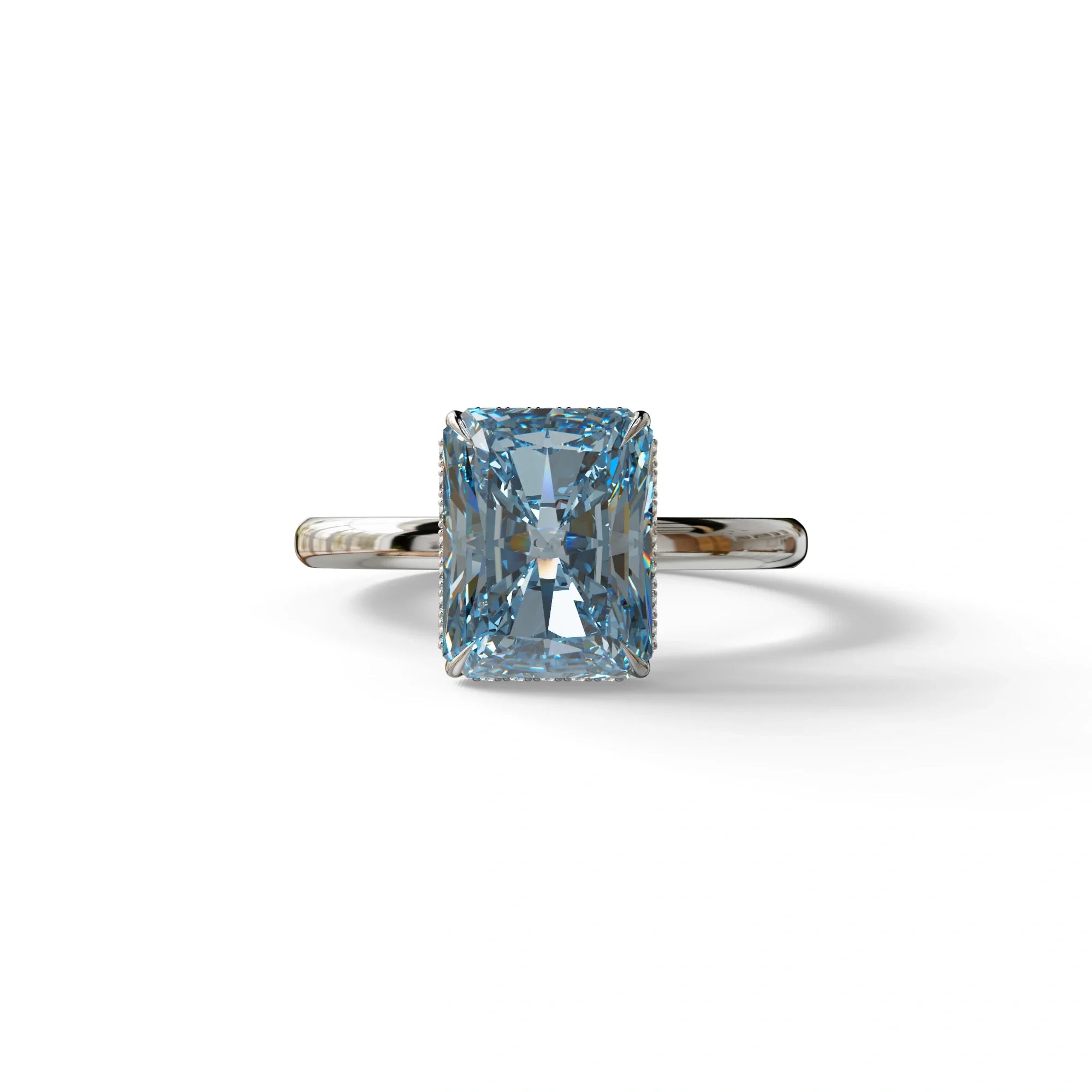 3 Carat Fancy Blue Radiant Cut Hidden Halo Lab Grown Diamond Engagement Ring - 10K Solid Gold / White Gold