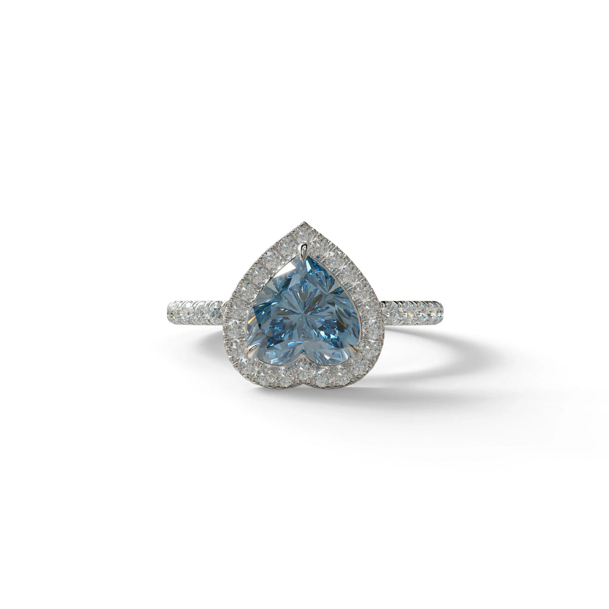 Blue Heart Cut Halo & Pavé Lab Grown Diamond Engagement Ring - Gelia - 2 Carat / 10K Solid Gold / White Gold