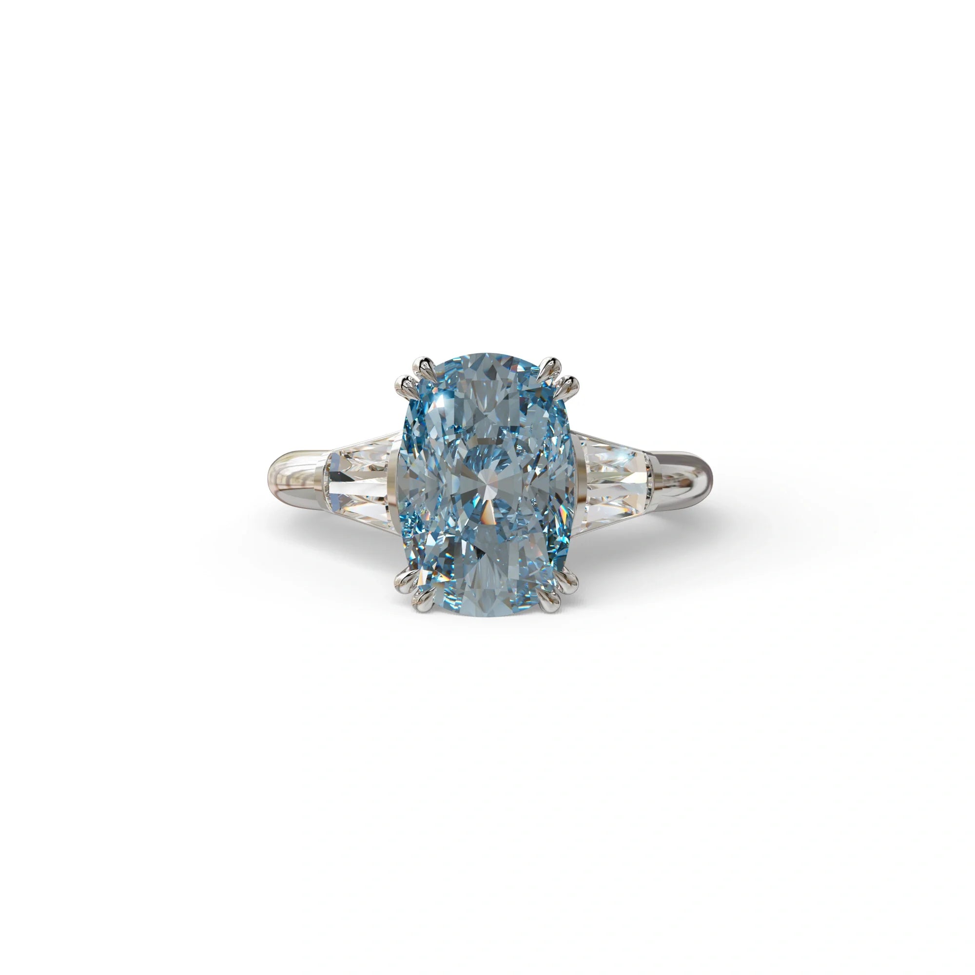 4 Carat Blue Elongated Cushion Cut Lab Diamond Engagement Ring - Sagittarius - 10K Solid Gold / White Gold
