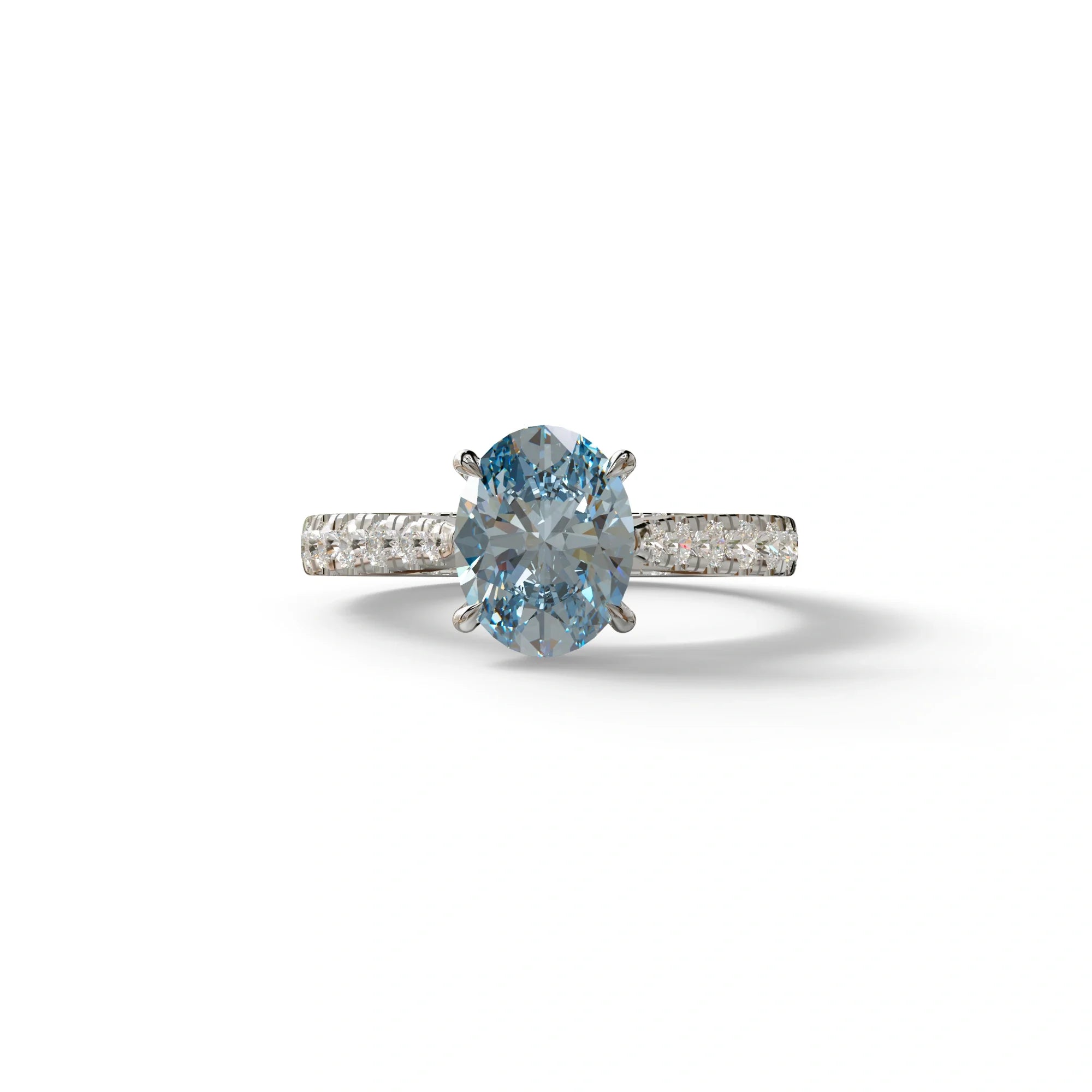 1.50 Carat Blue Oval Cut Lab Diamond Engagement Ring - Scorpio - 10K Solid Gold / White Gold