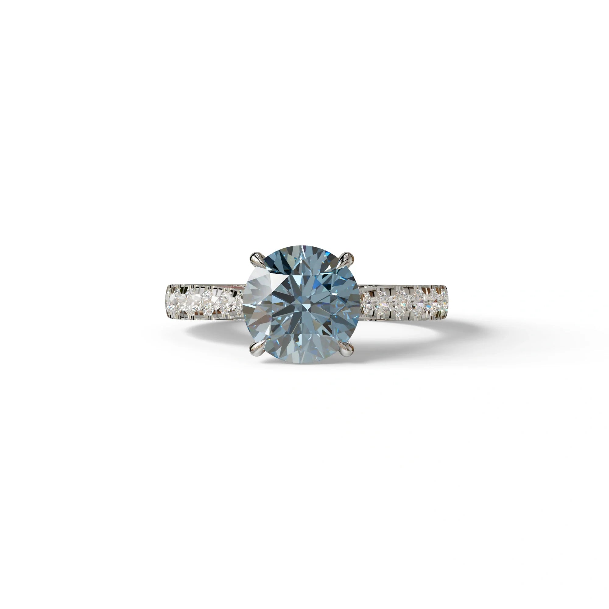 2 Carat Round Cut Blue Lab Grown Diamond Engagement Ring | Hidden Halo & Pave - Brilliant - 10K Solid Gold / White Gold