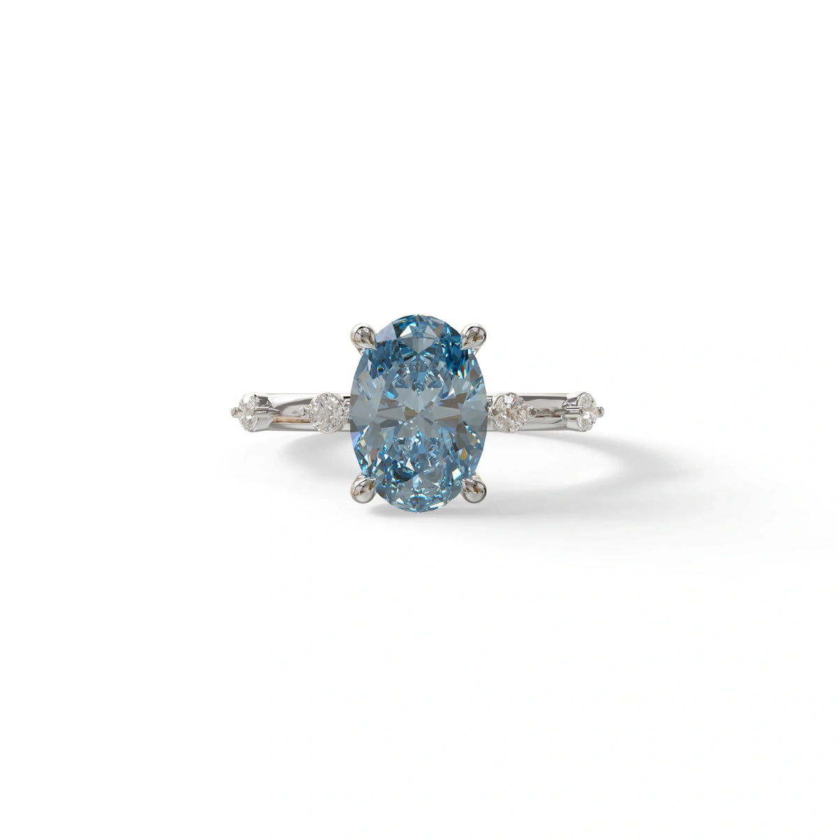 2 Ct Blue Oval Cut Lab Diamond In Space-Chanel Setting Ring - Celestial - 10K Solid Gold / White Gold
