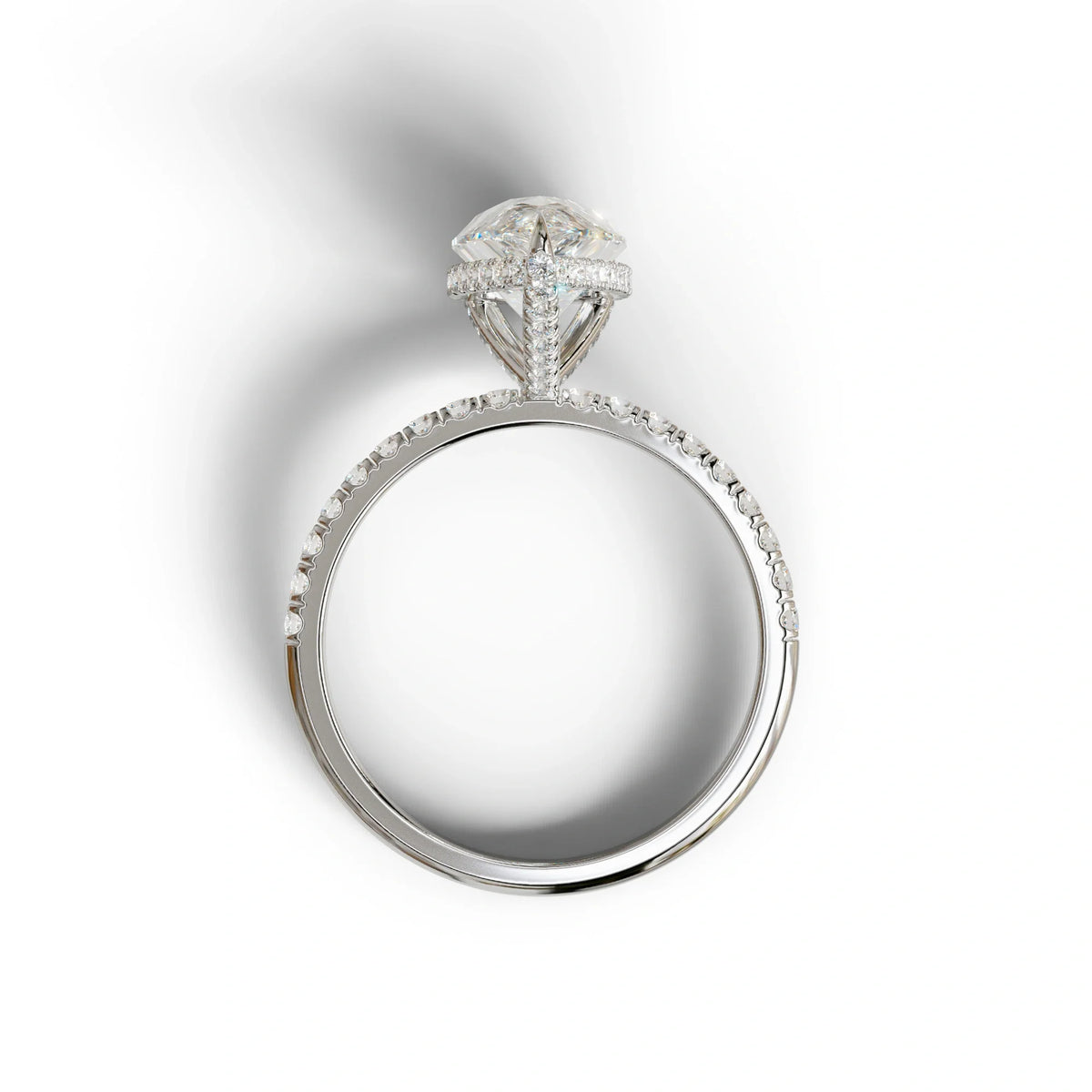 2 Carat E-VVS Pear Cut Hidden Halo & Pave Lab Diamond Ring
