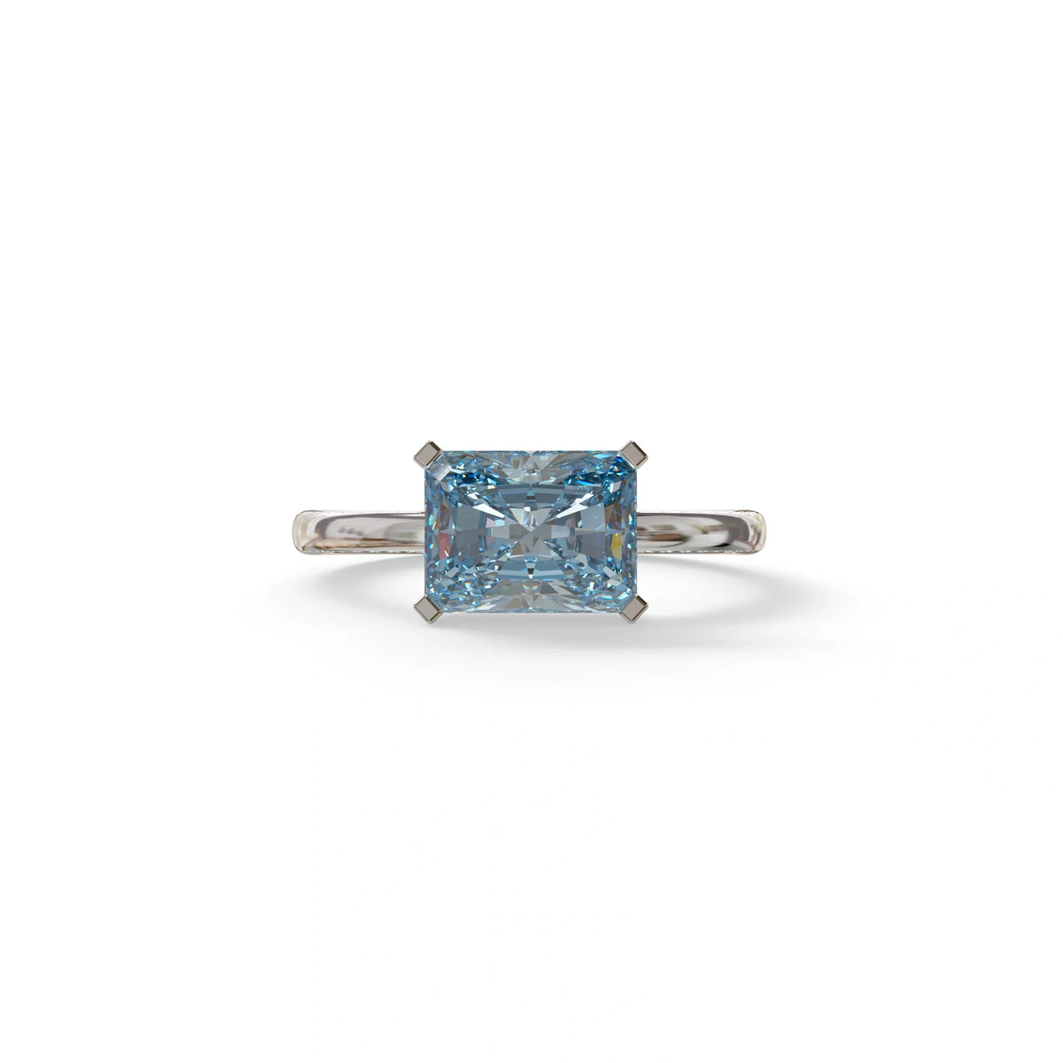 2.5 Ct Blue Radiant Cut Lab Grown Diamond In Pave-Chanel Setting Ring - Maxine - 10K Solid Gold / White Gold
