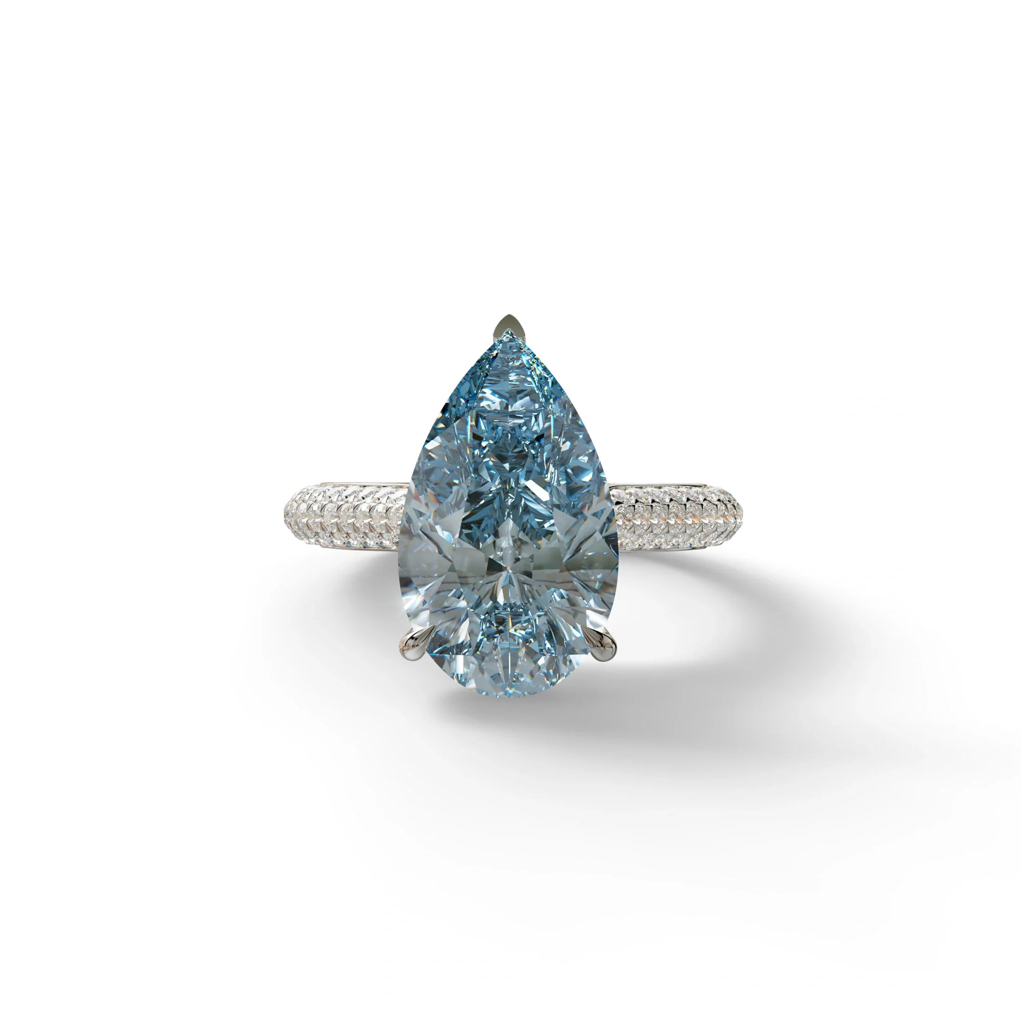 3 Carat Blue Pear Shaped Hidden Halo Lab Diamond Engagement Ring - Alina - 10K Solid Gold / White Gold