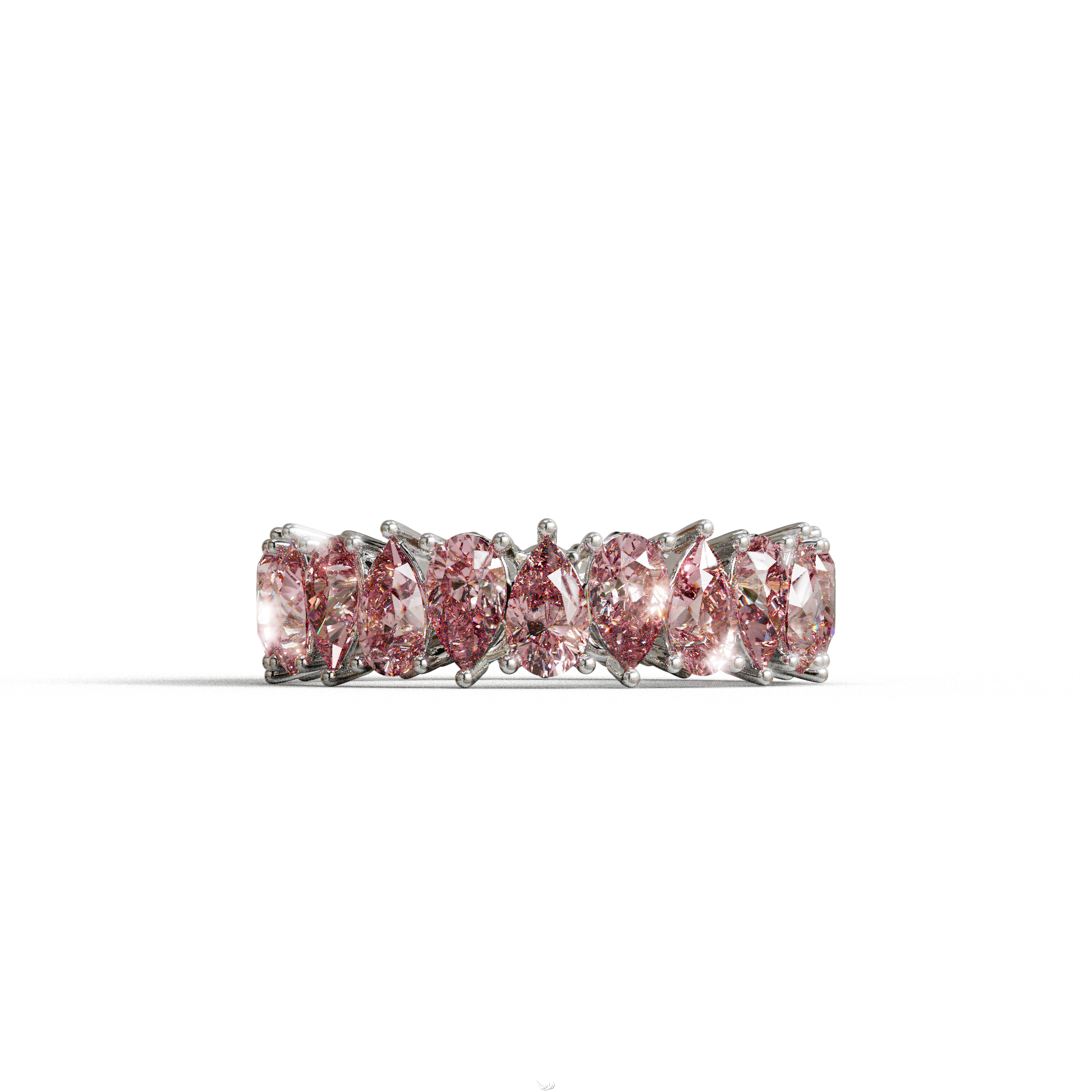 Pink Pear Diamond Full Eternity Band - Stackable Ring - 10K Solid Gold / White Gold