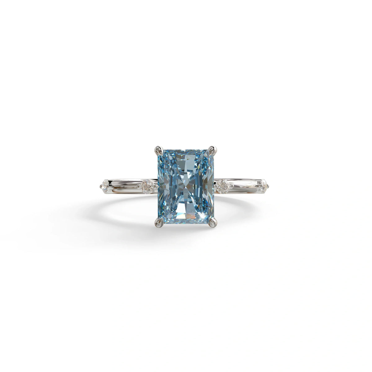 2 Ct Fancy Vivid Blue Radiant Cut Lab Grown Diamond Engagement Ring | Space-Chanel Setting - Elaria