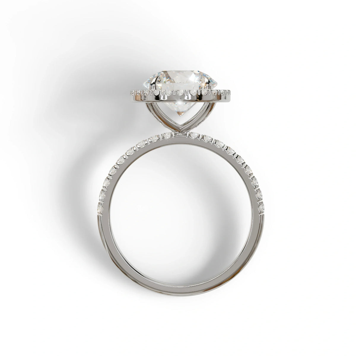 E VVS Round Cut Halo & Pave Lab Grown Diamond Engagement Ring - Flutura