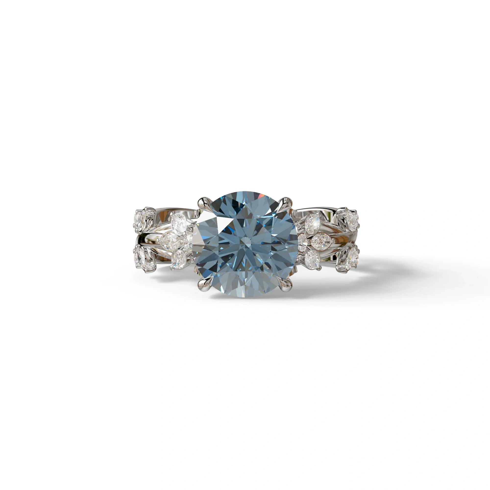 Natural Inspired 3 Carat Blue Round Cut Lab Diamond Engagement Ring - Catalina - 10K Solid Gold / White Gold