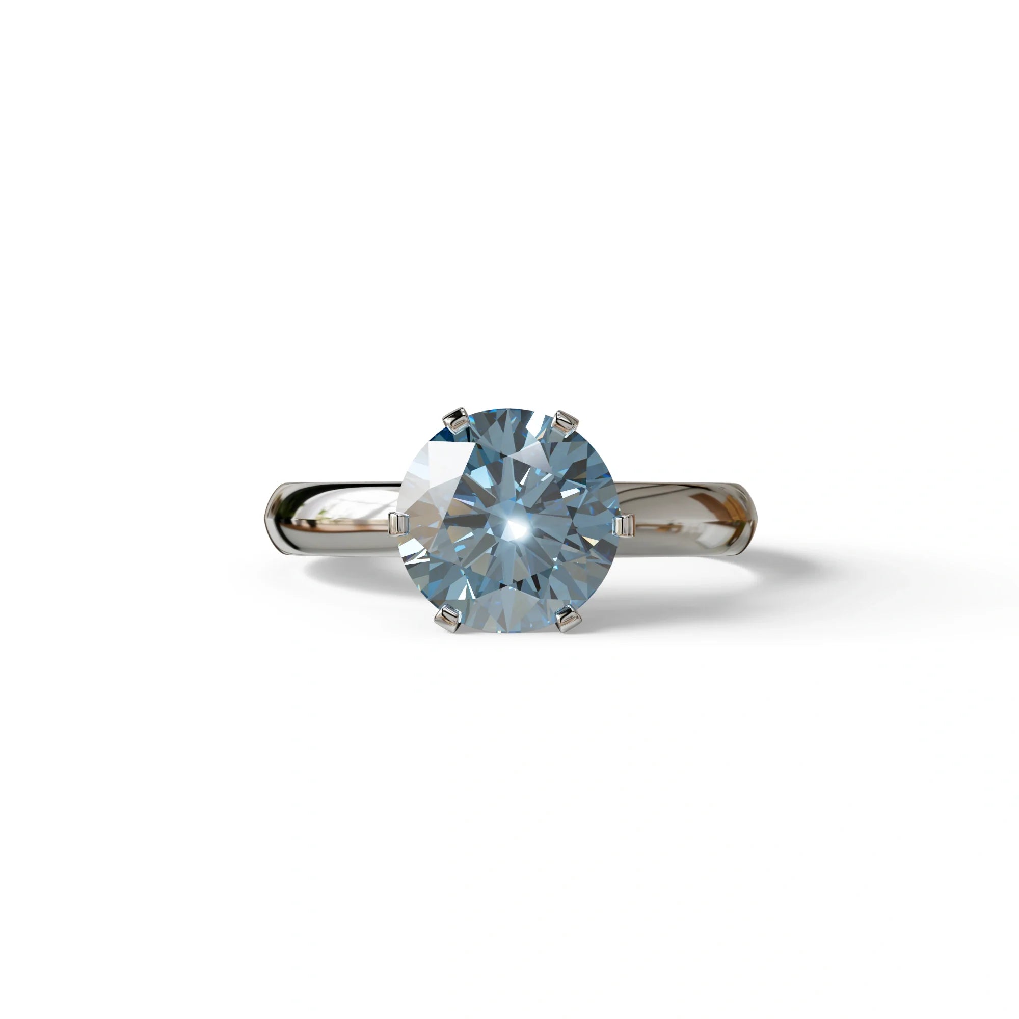 2 Carat Blue Round Cut Solitaire Lab Diamond Ring - Fury - 10K Solid Gold / White Gold