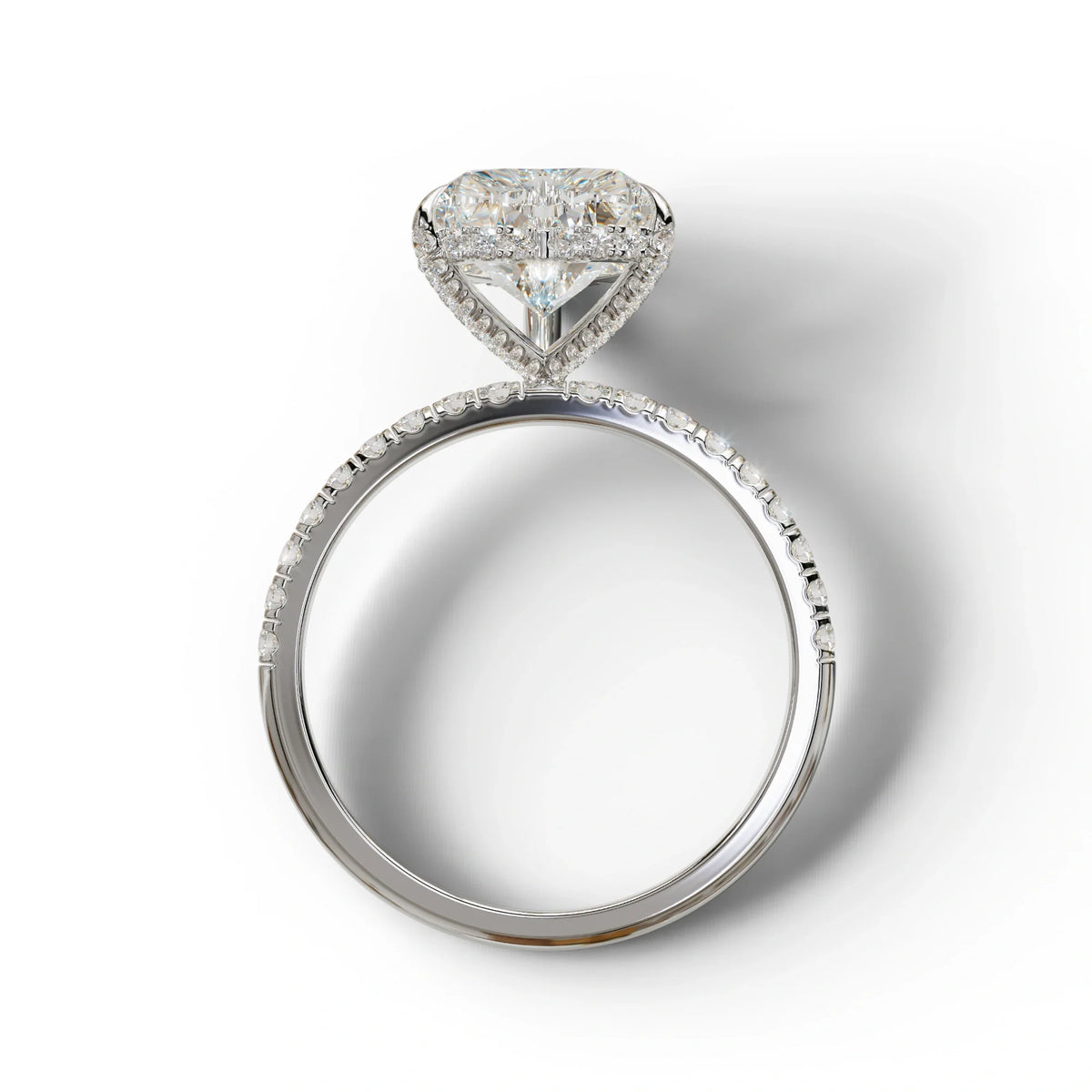 E/VVS 3 Carat Heart Cut Hidden Halo & Pavé Setting Engagement Ring