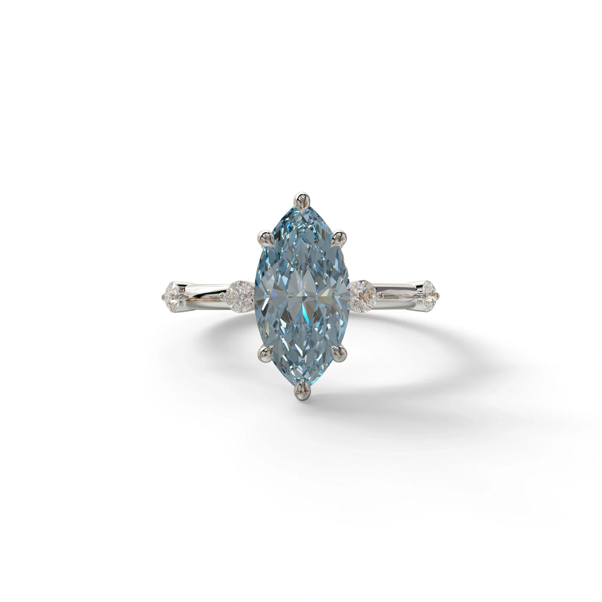 2.5 Ct Fancy Vivid Blue Marquise Cut Lab Diamond In Space-Chanel Setting Ring - Nimi - 10K Solid Gold / White Gold